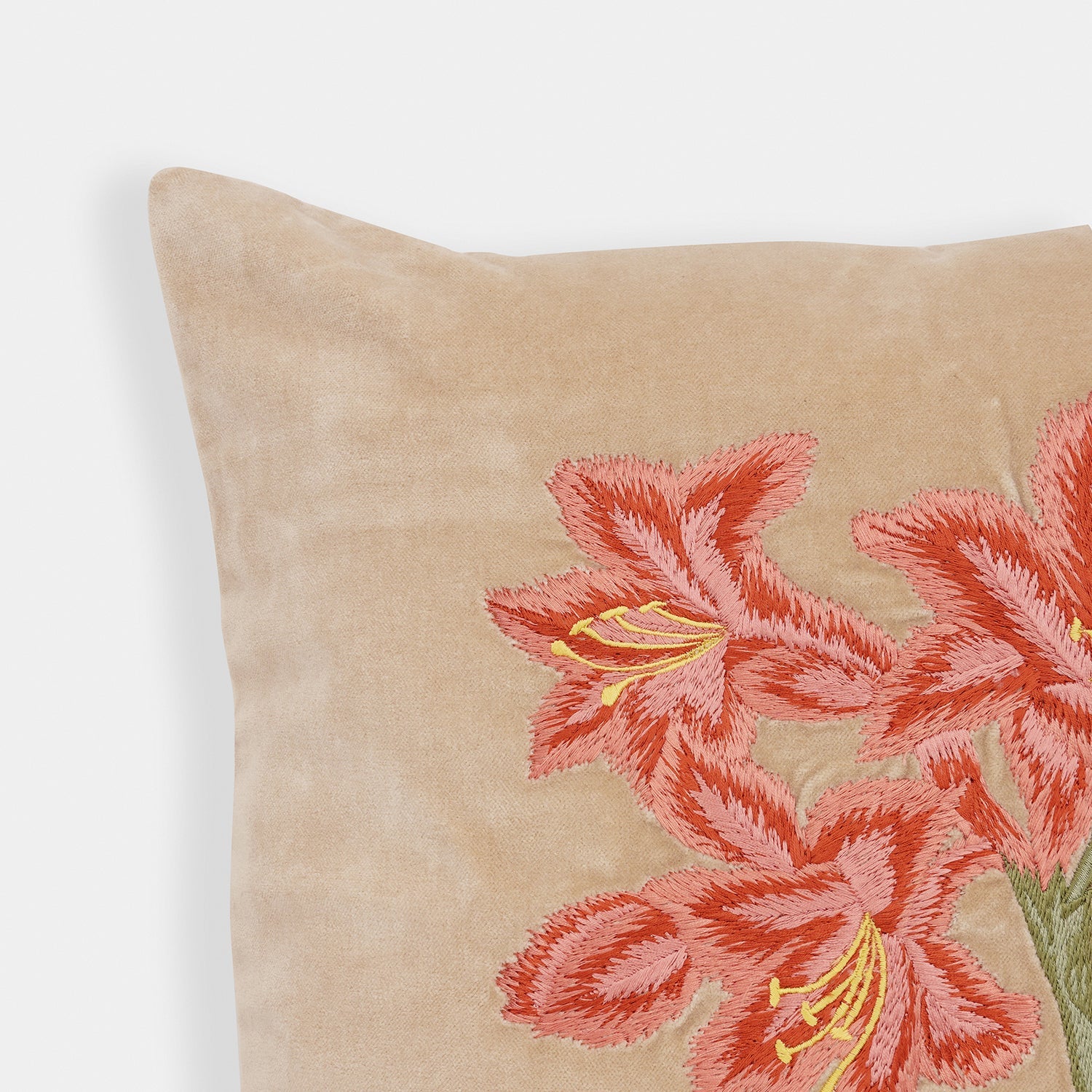 Beige Floral Embroidered Cushion Cover