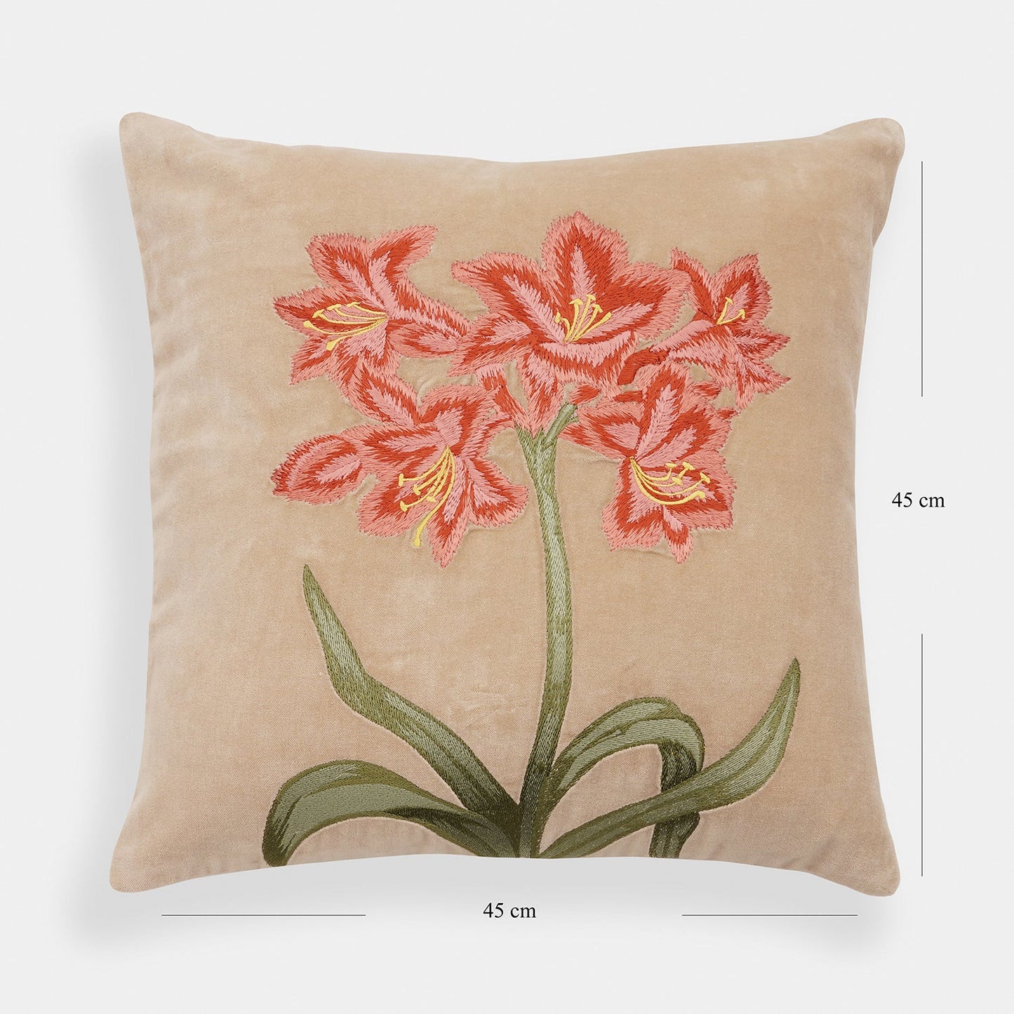 Beige Floral Embroidered Cushion Cover