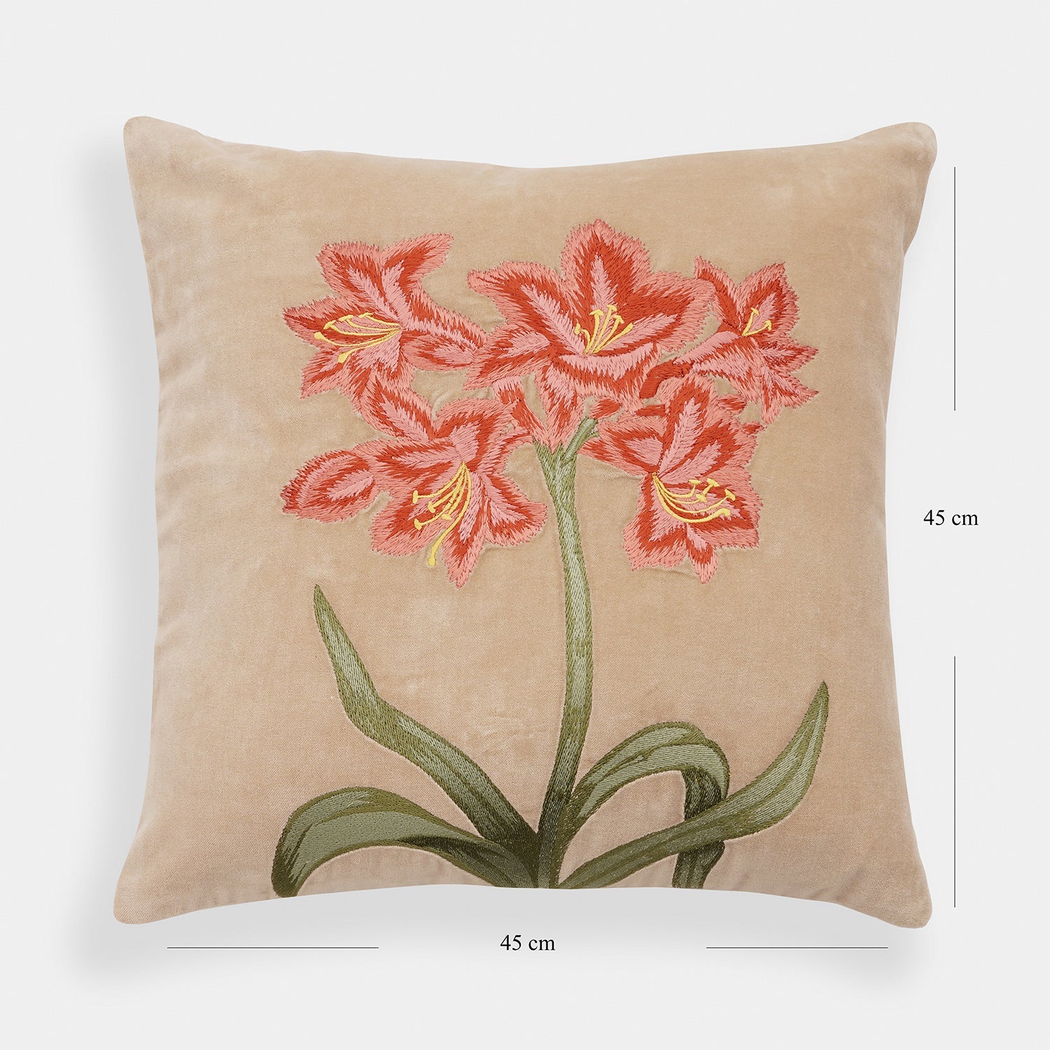 Beige Floral Embroidered Cushion Cover