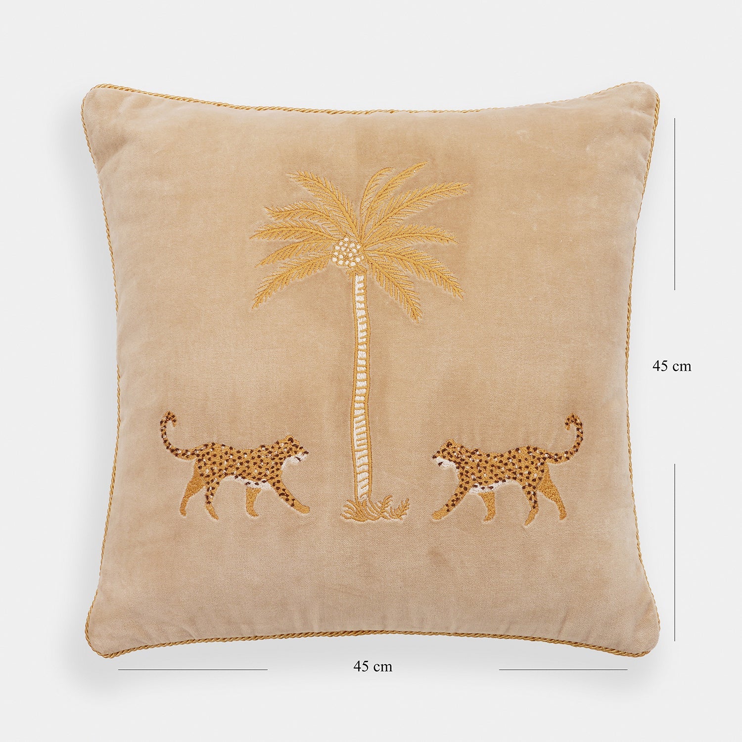 Beige Leopard Motif Embroidered Velvet Cushion Cover