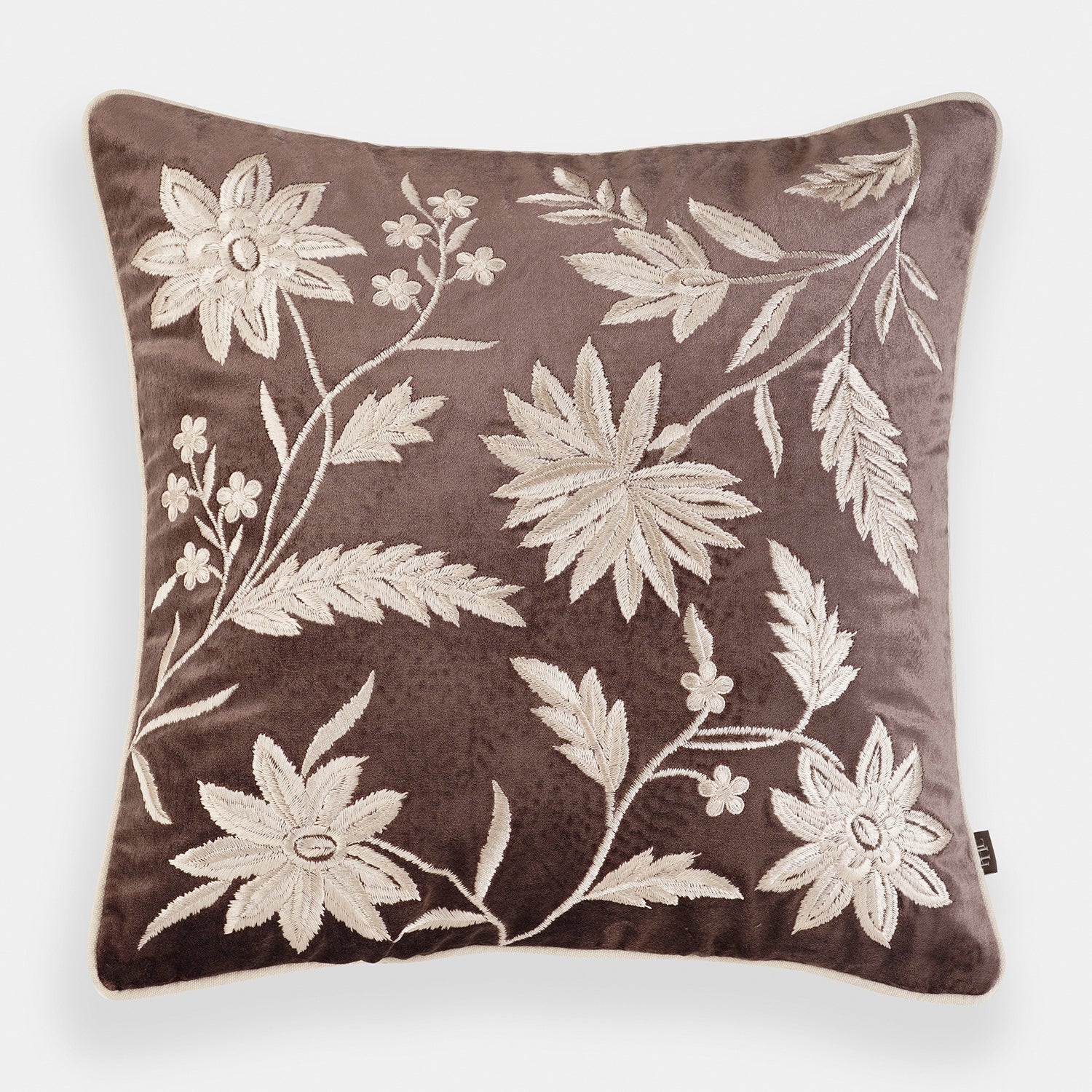 Brown Embroidered Cushion Cover