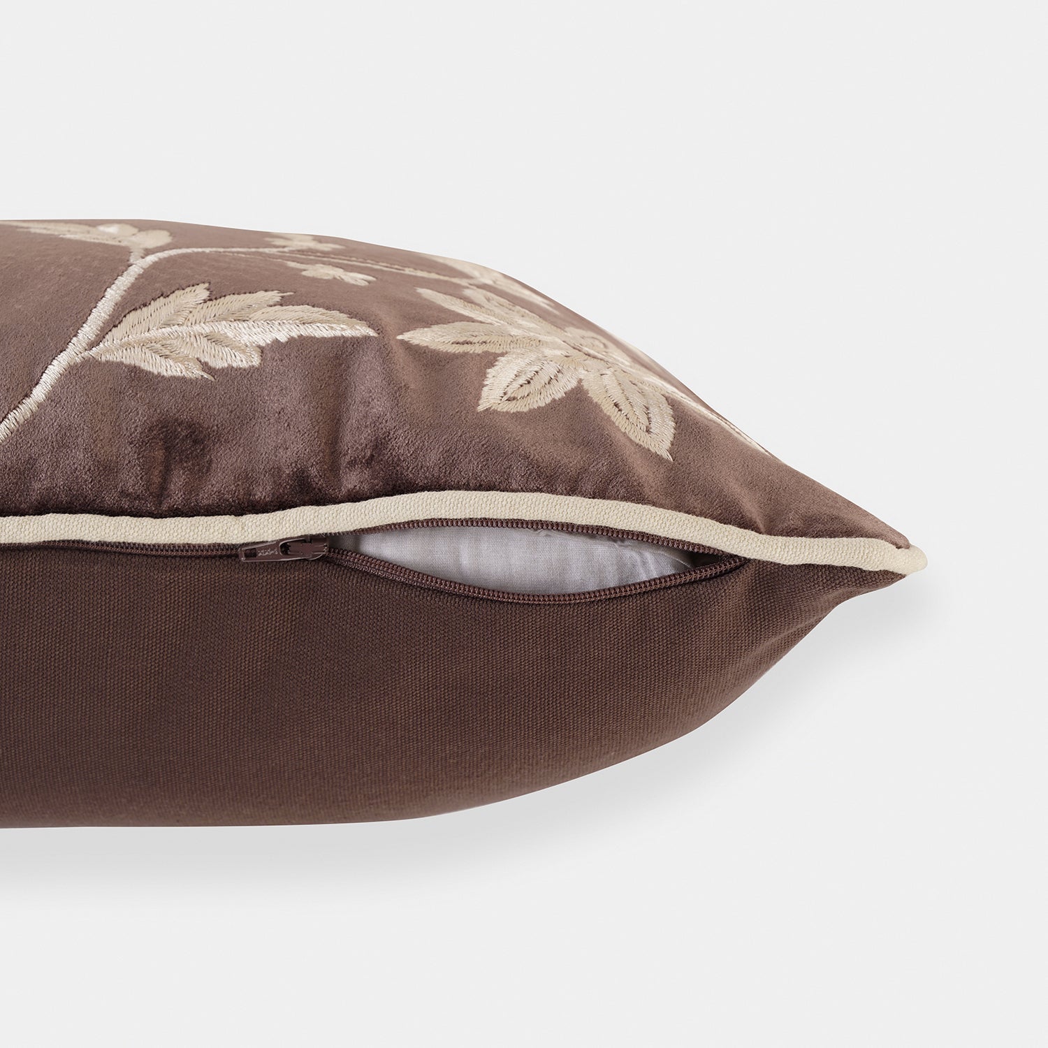 Brown Embroidered Cushion Cover