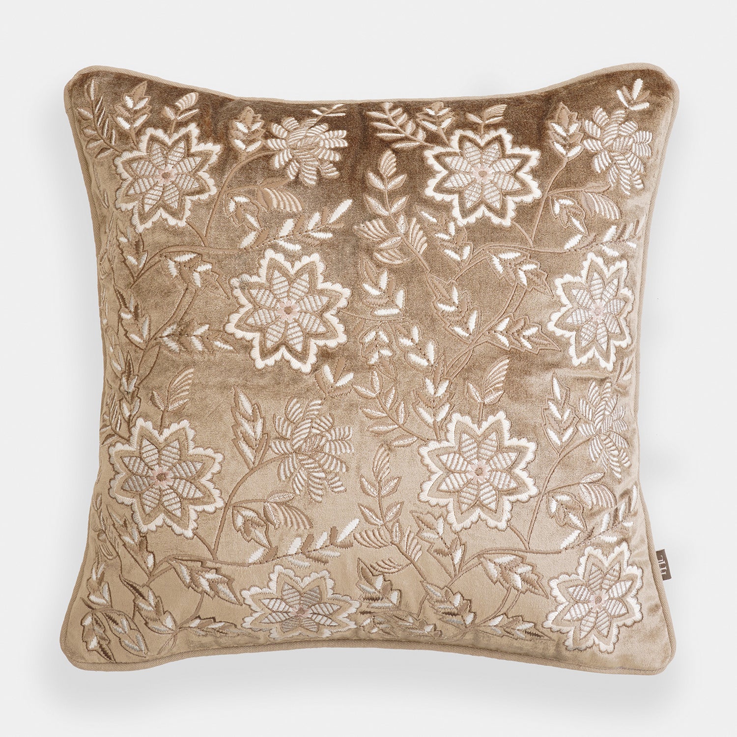 Beige Embroidered Cushion Cover