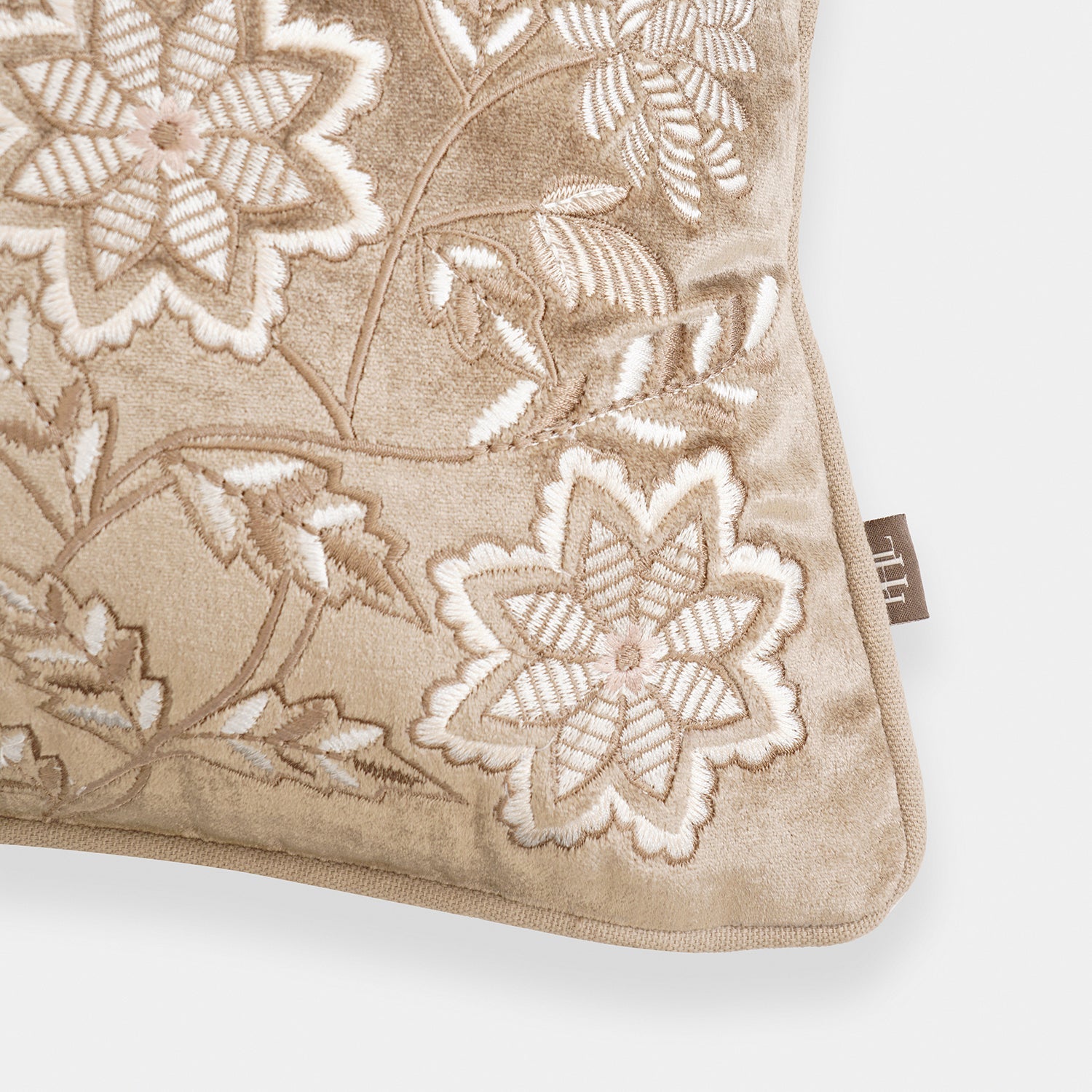 Beige Embroidered Cushion Cover