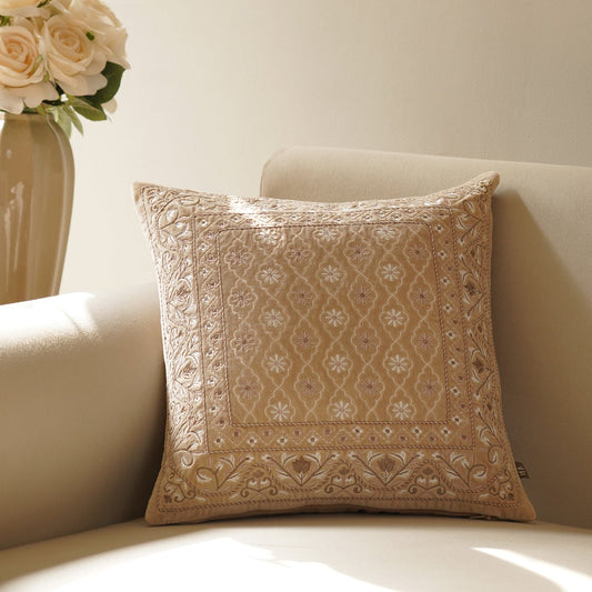 Beige Cushion Cover with Embroidery