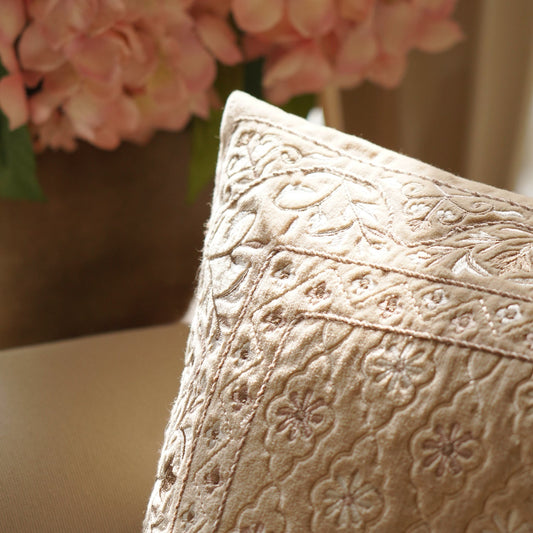 Beige Cushion Cover with Embroidery