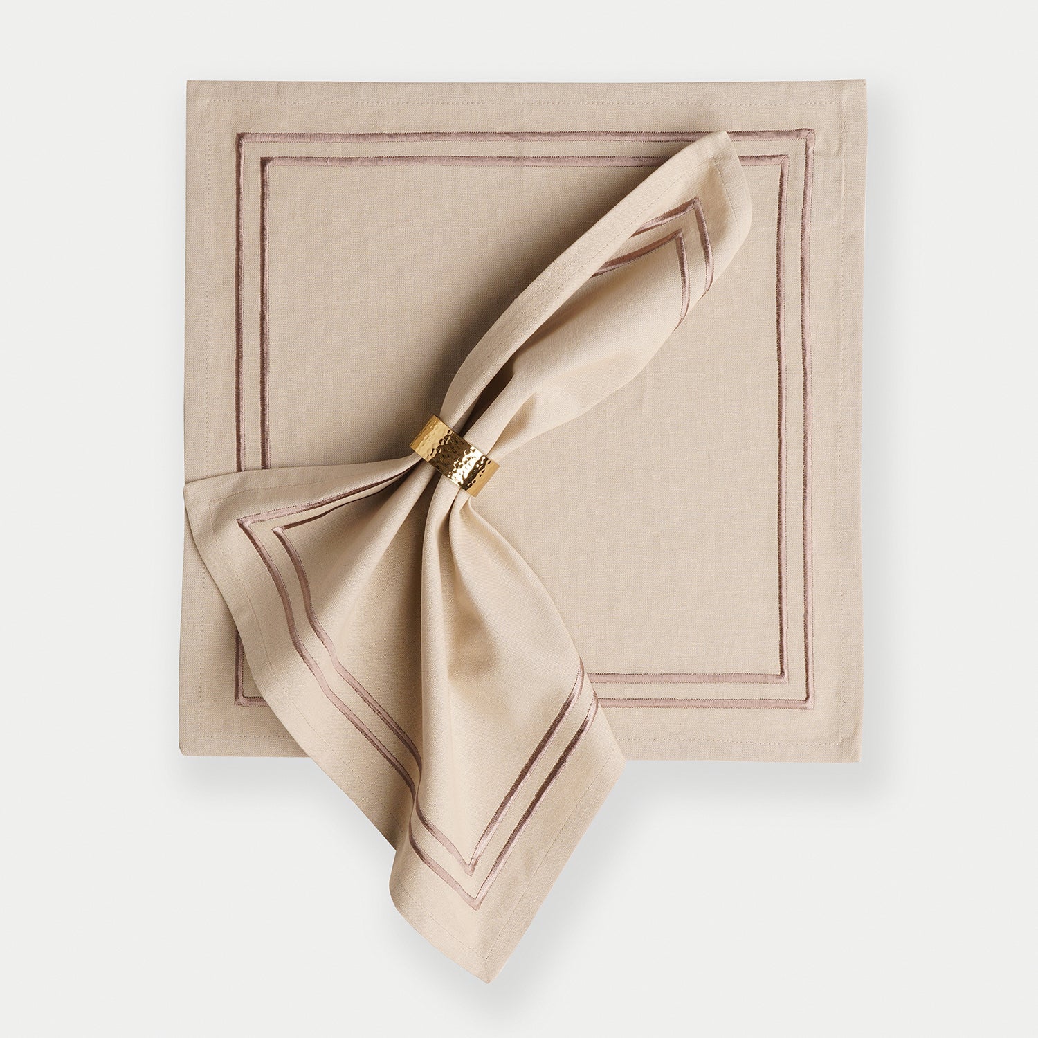 Set of 4 Beige Cotton Napkins with Contrast Embroidery