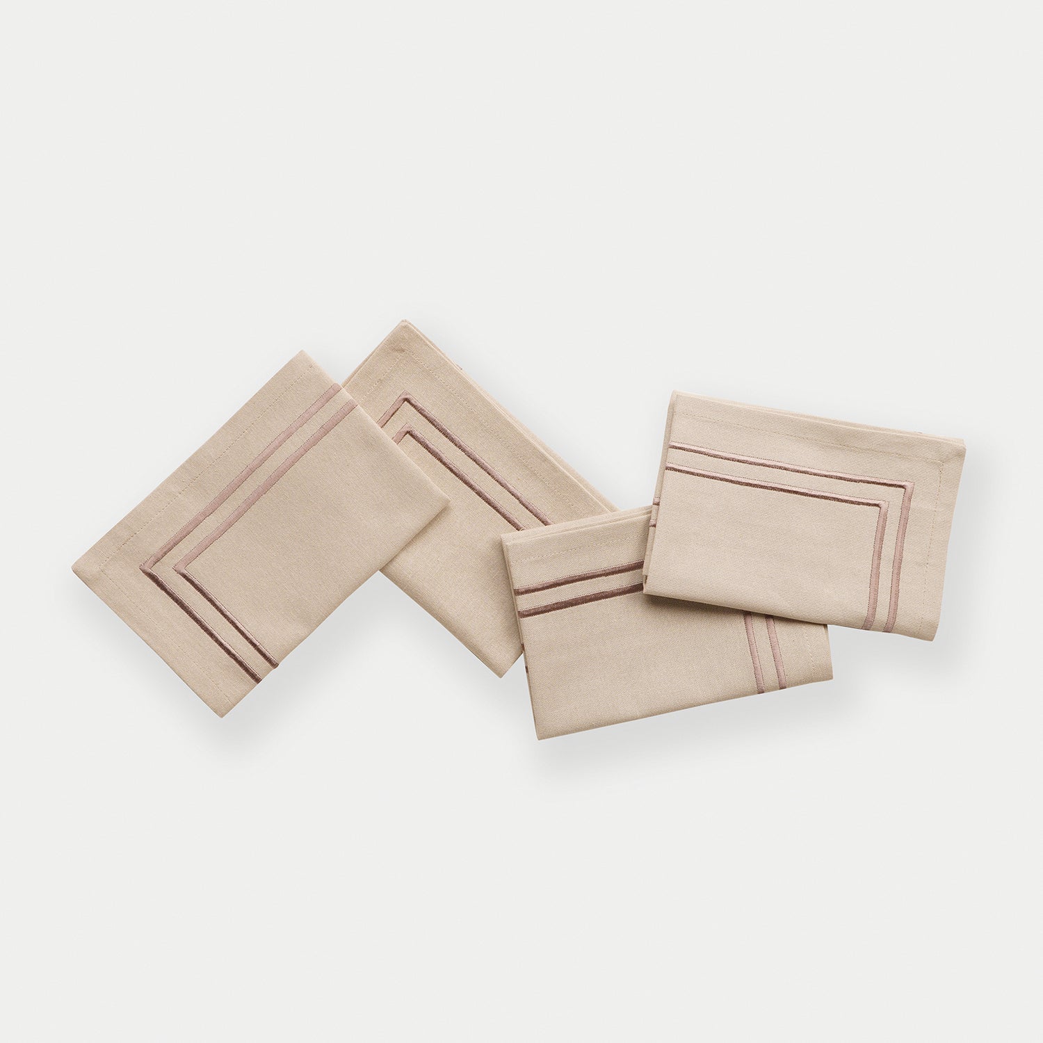 Set of 4 Beige Cotton Napkins with Contrast Embroidery