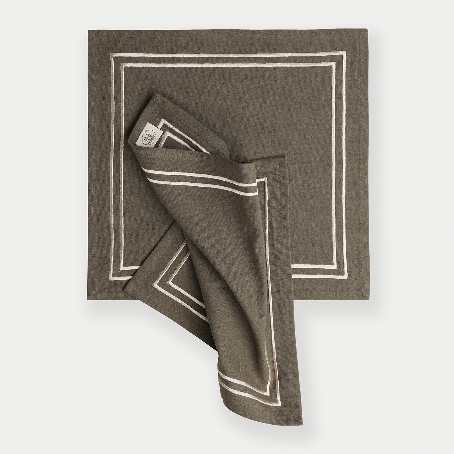 Set of 4 Taupe Cotton Napkins with Contrast Embroidery