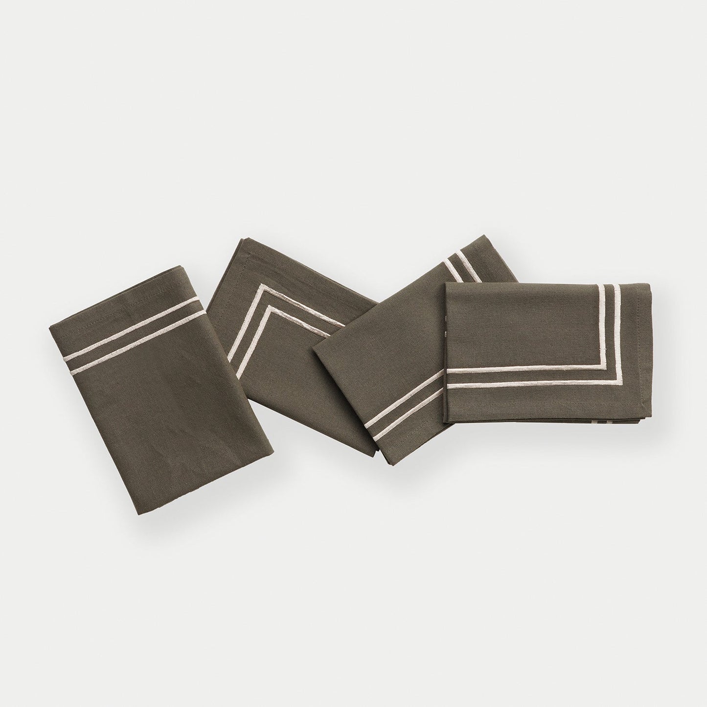 Set of 4 Taupe Cotton Napkins with Contrast Embroidery