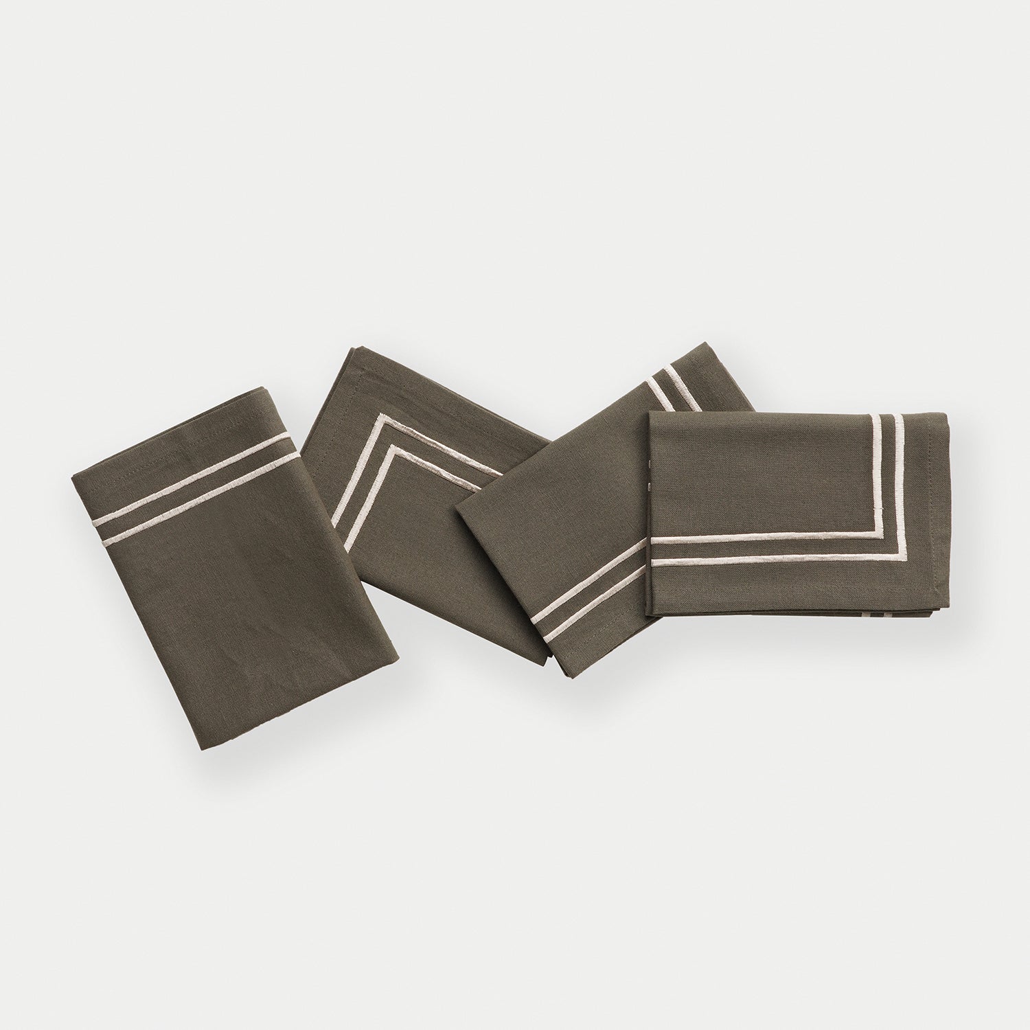 Set of 4 Taupe Cotton Napkins with Contrast Embroidery