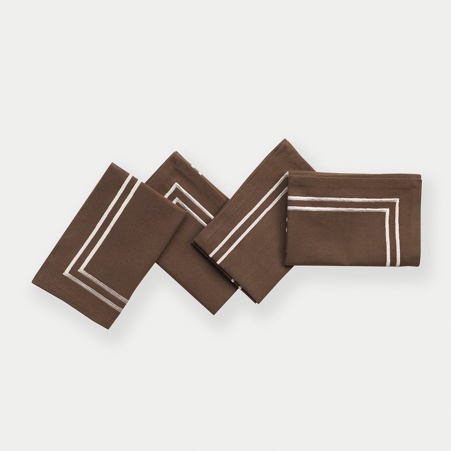 Set of 4 Brown Cotton Napkins with Contrast Embroidery