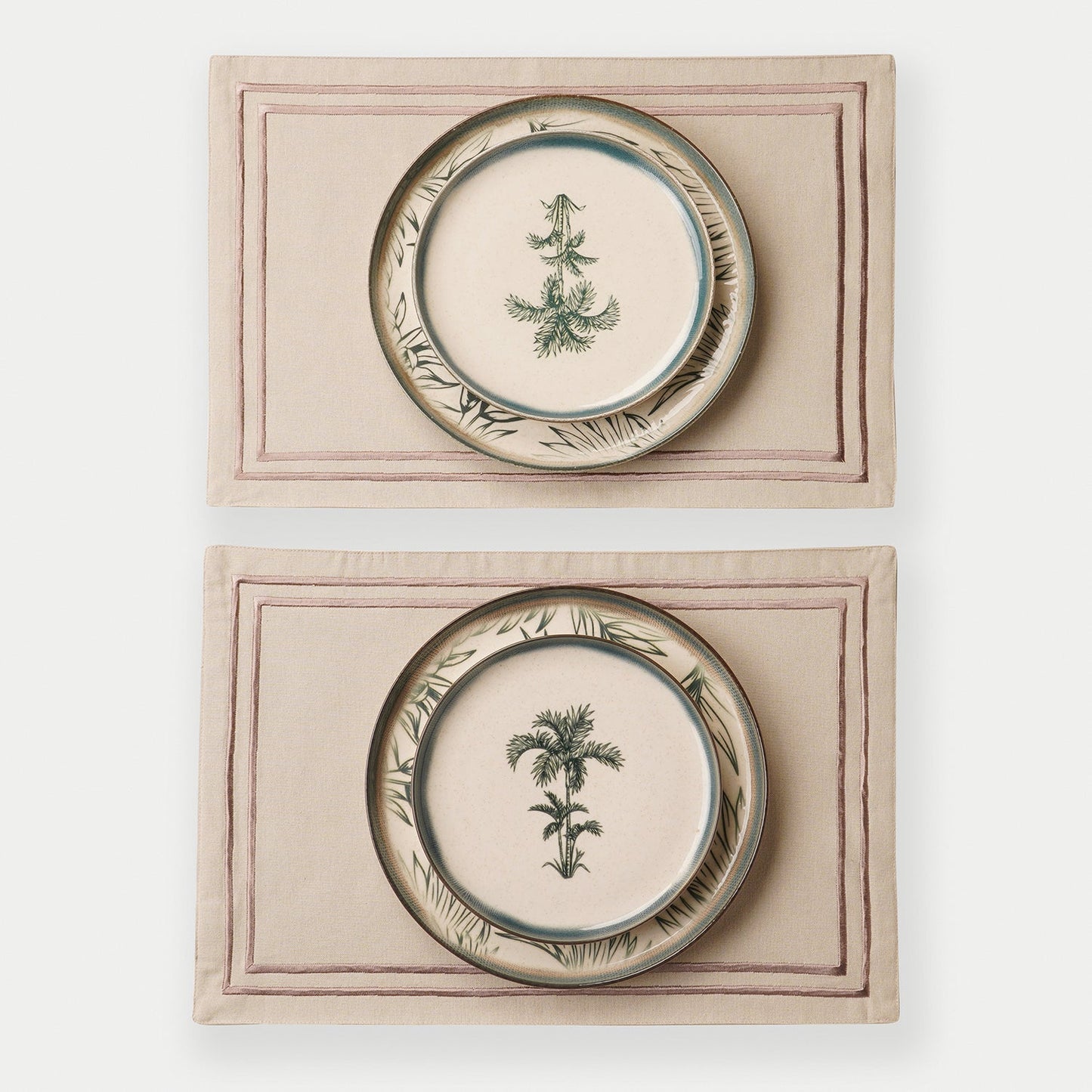 Set of 2 Beige Cotton Placemats with Contrast Embroidery
