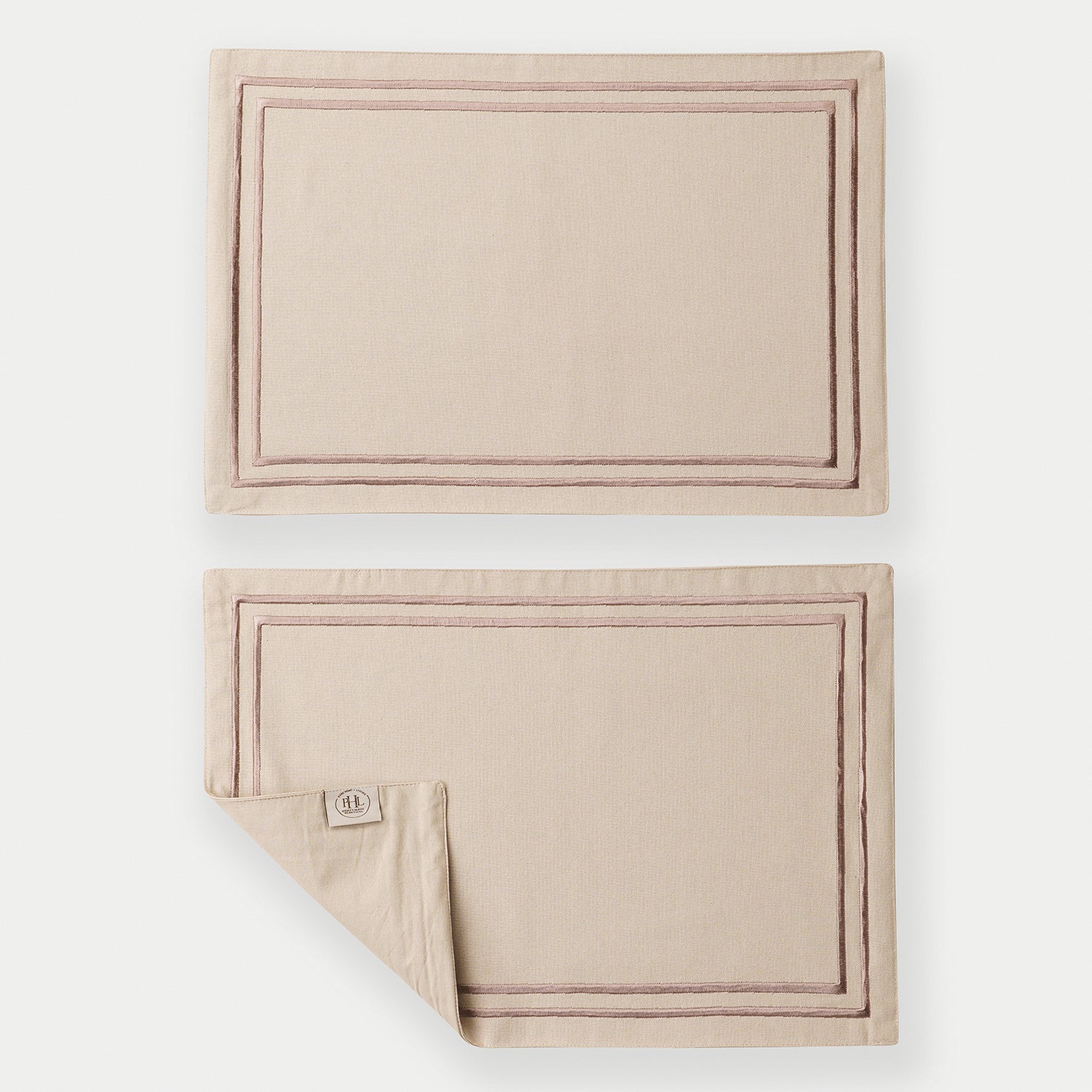 Set of 2 Beige Cotton Placemats with Contrast Embroidery