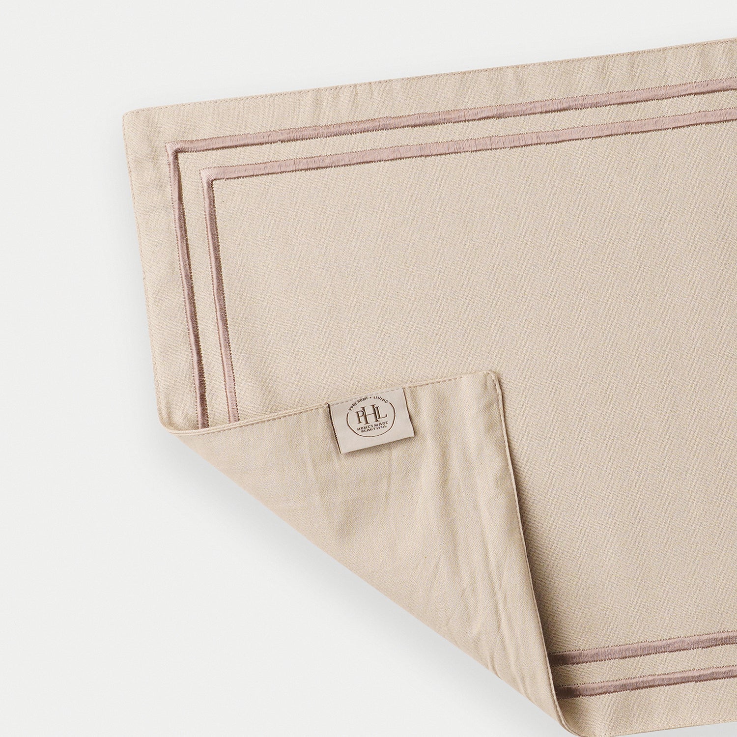 Set of 2 Beige Cotton Placemats with Contrast Embroidery