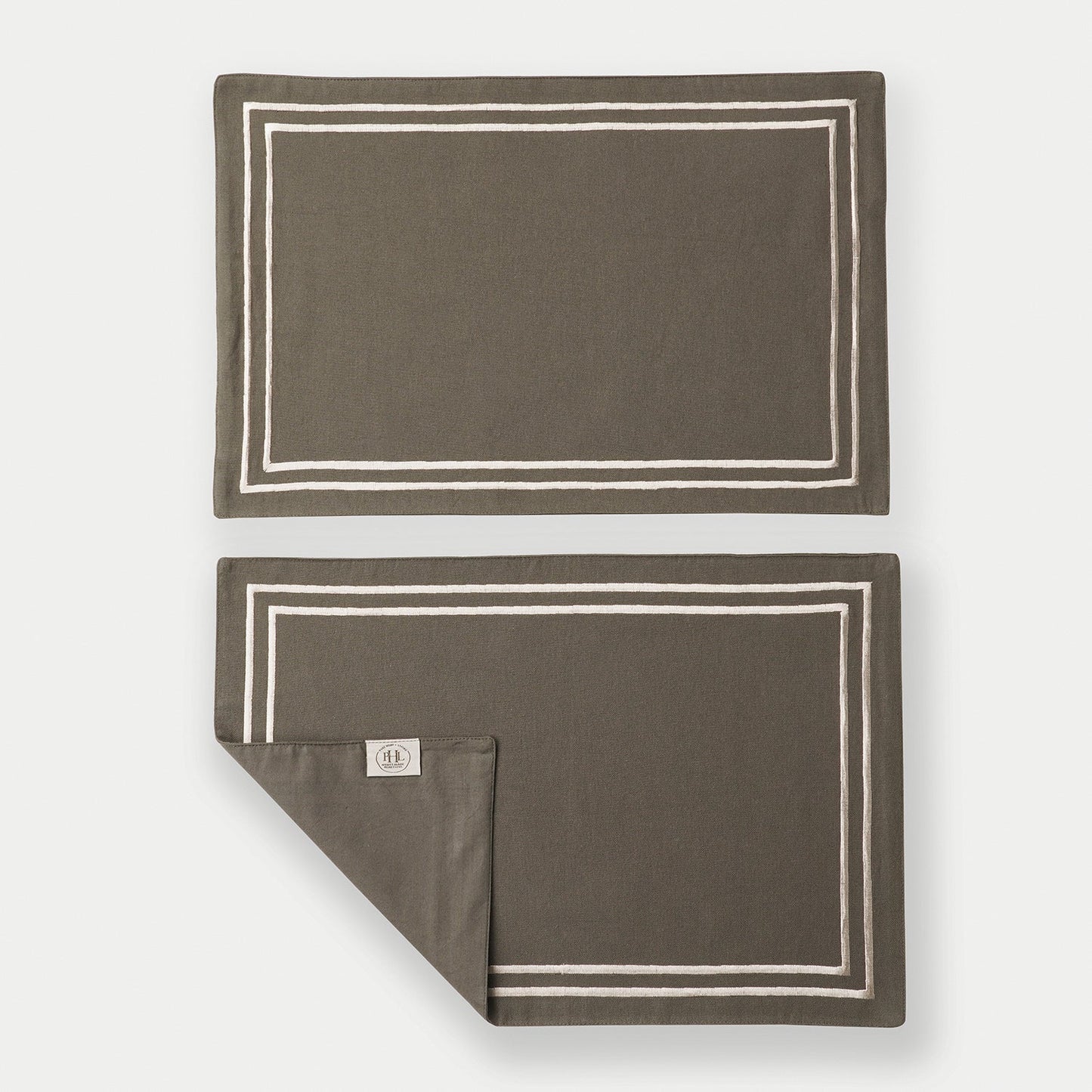 Set of 2 Taupe Cotton Placemats with Contrast Embroidery