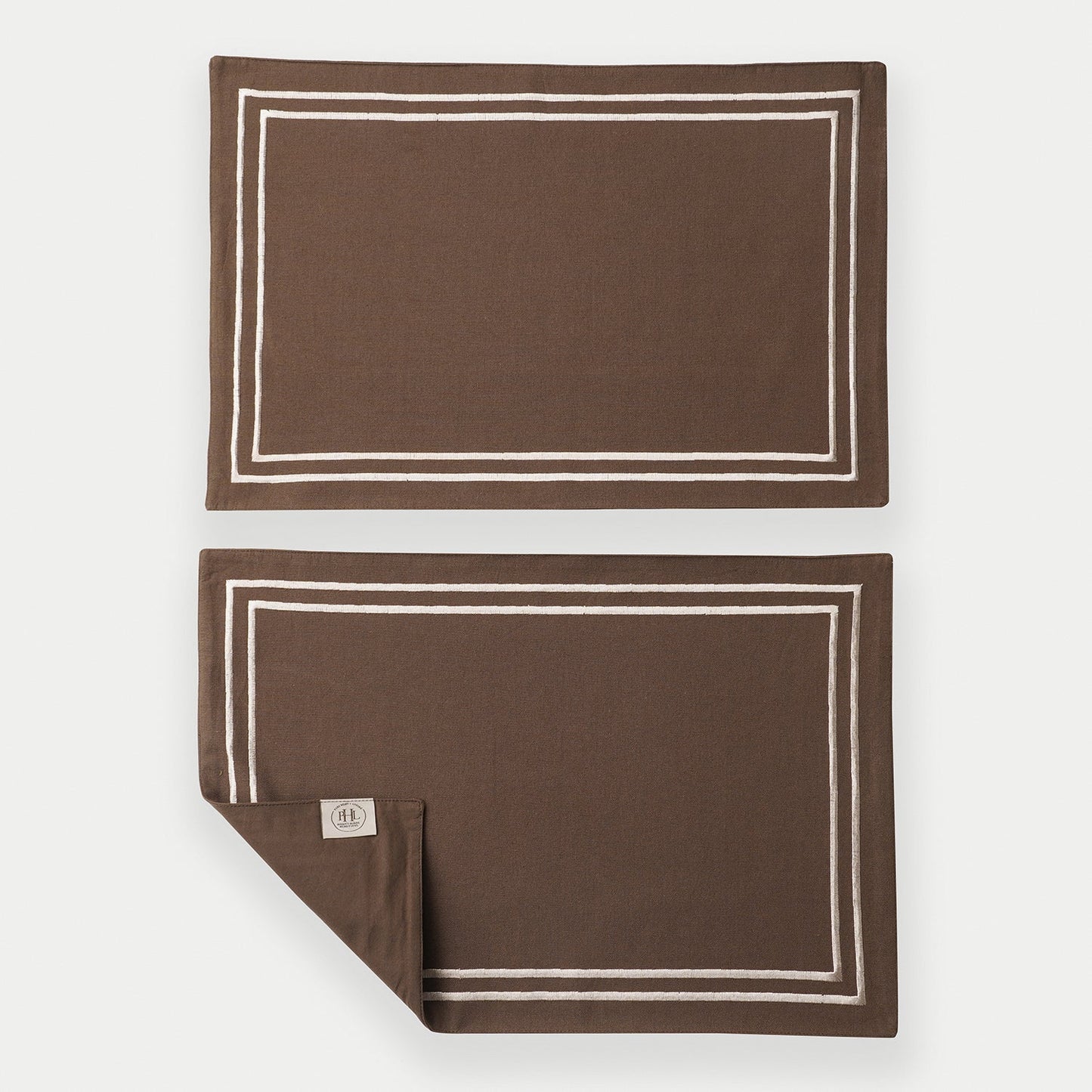 Set of 2 Brown Cotton Placemats with Contrast Embroidery