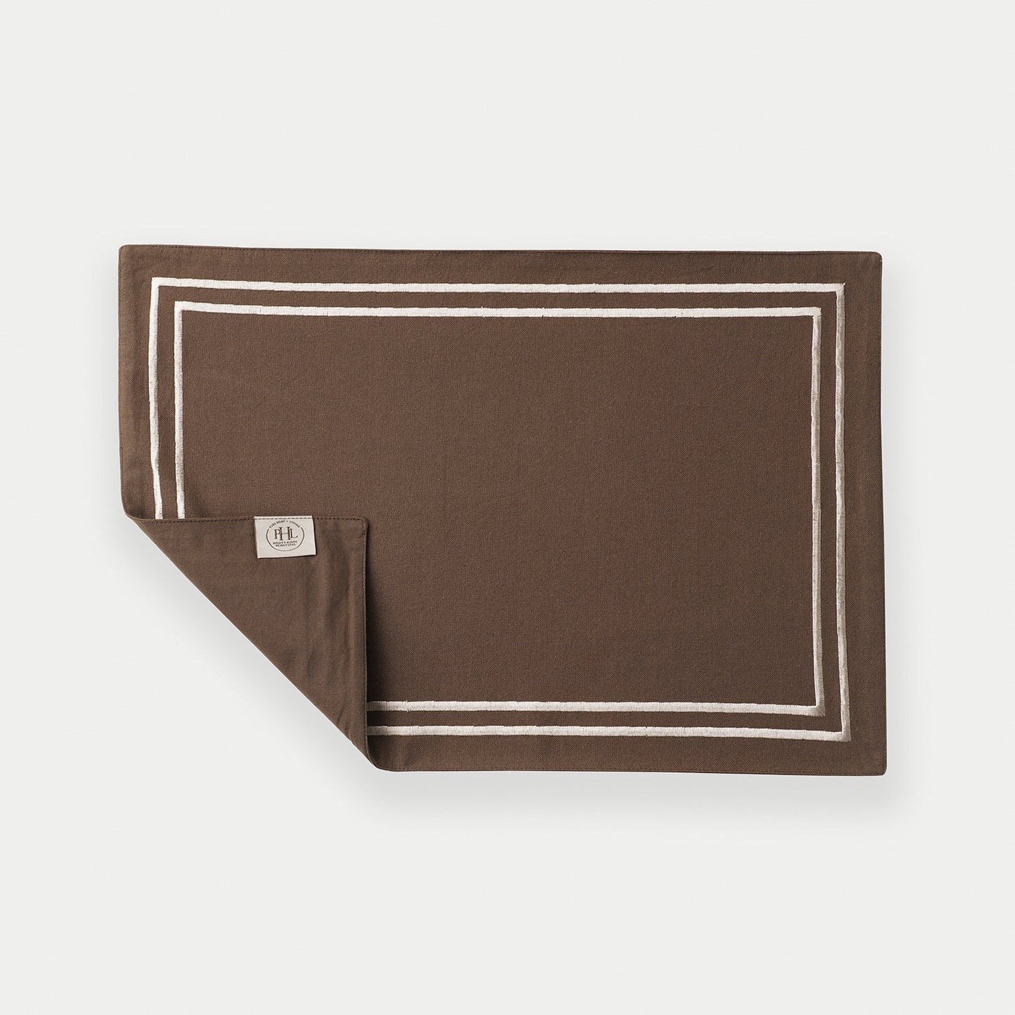 Set of 2 Brown Cotton Placemats with Contrast Embroidery