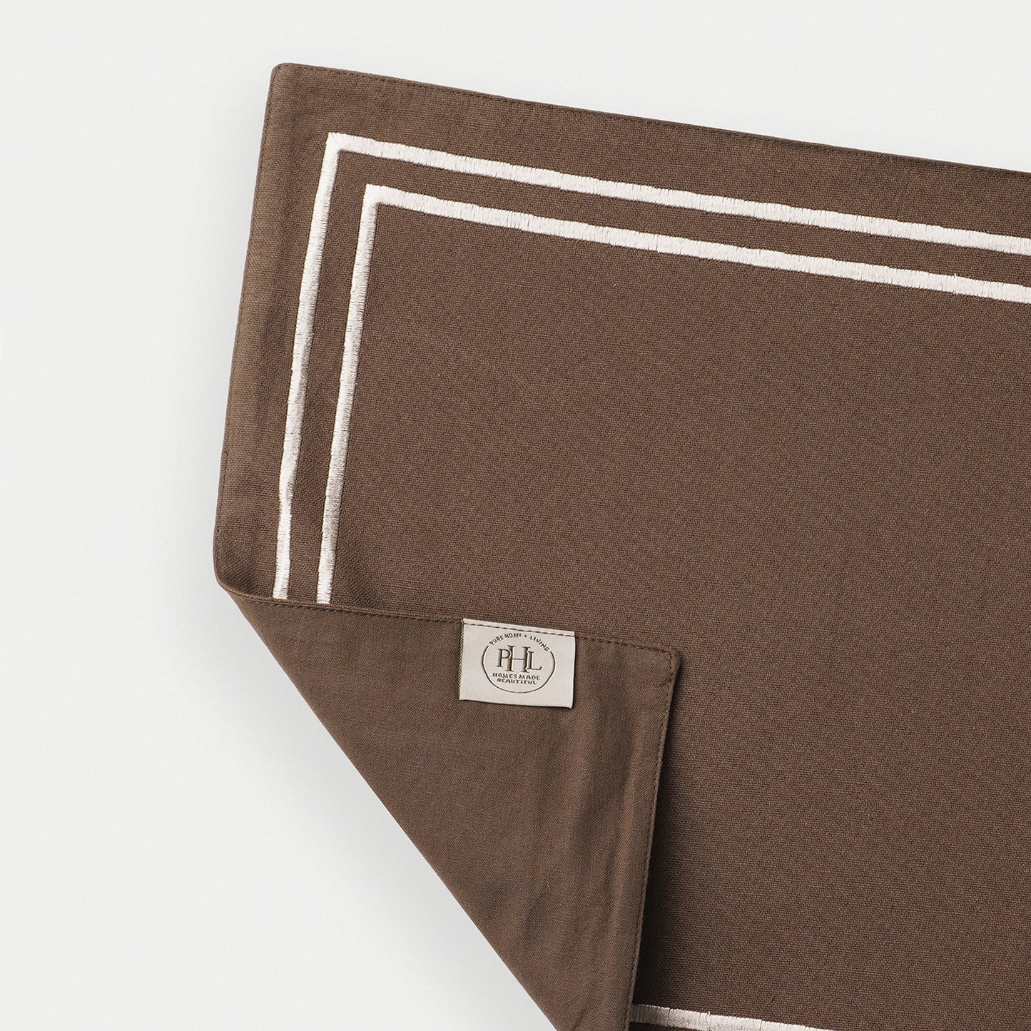 Set of 2 Brown Cotton Placemats with Contrast Embroidery