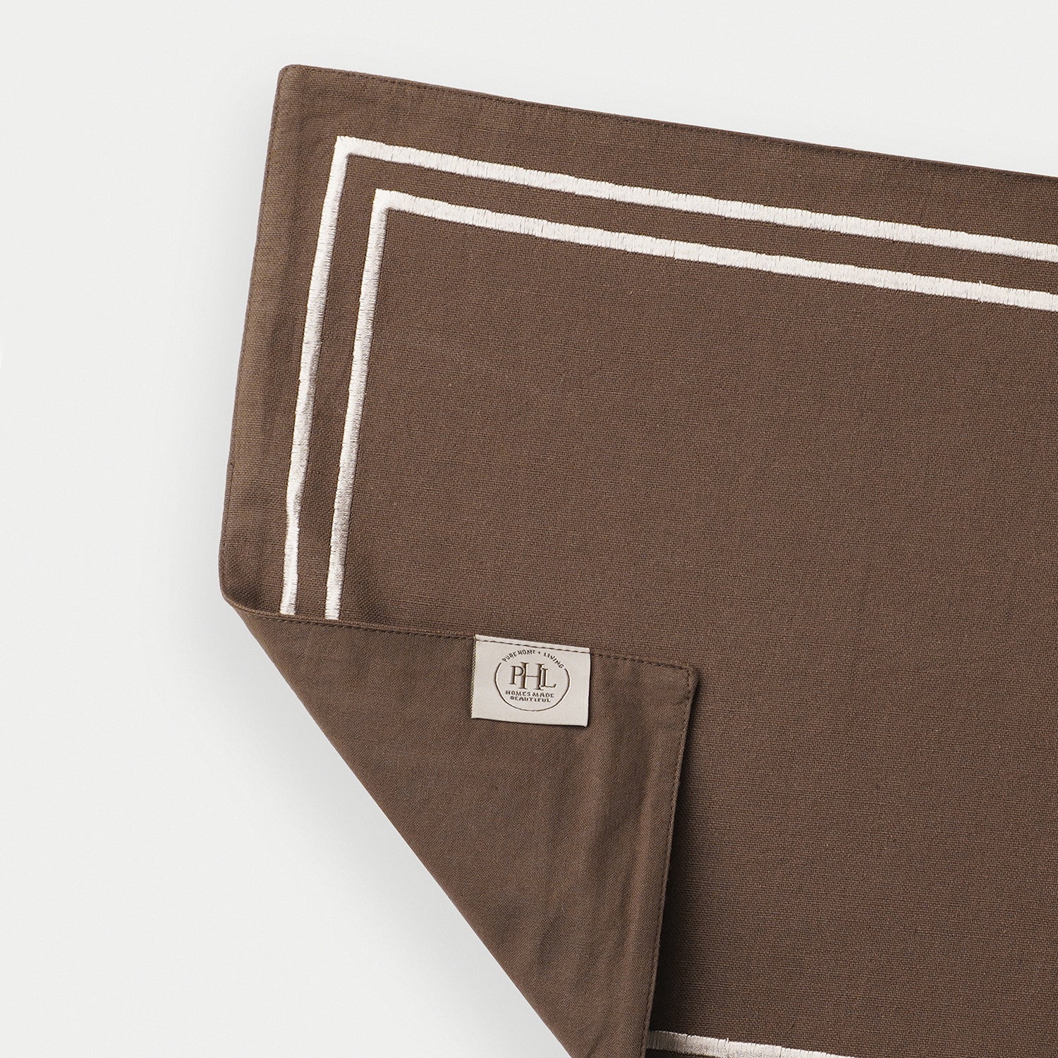 Set of 2 Brown Cotton Placemats with Contrast Embroidery