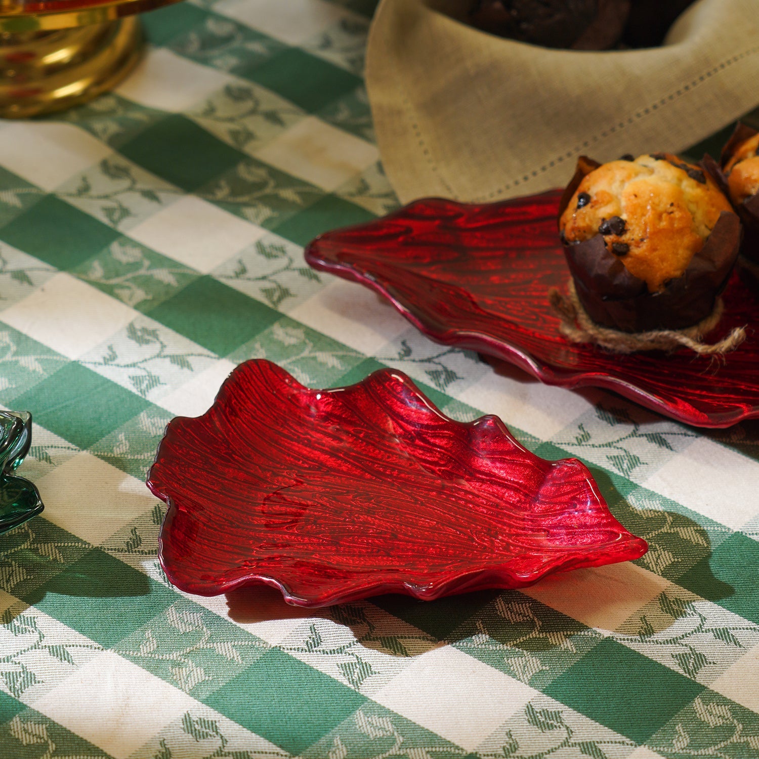Red Christmas Tree Shaped Glass Decorative Platter - Small