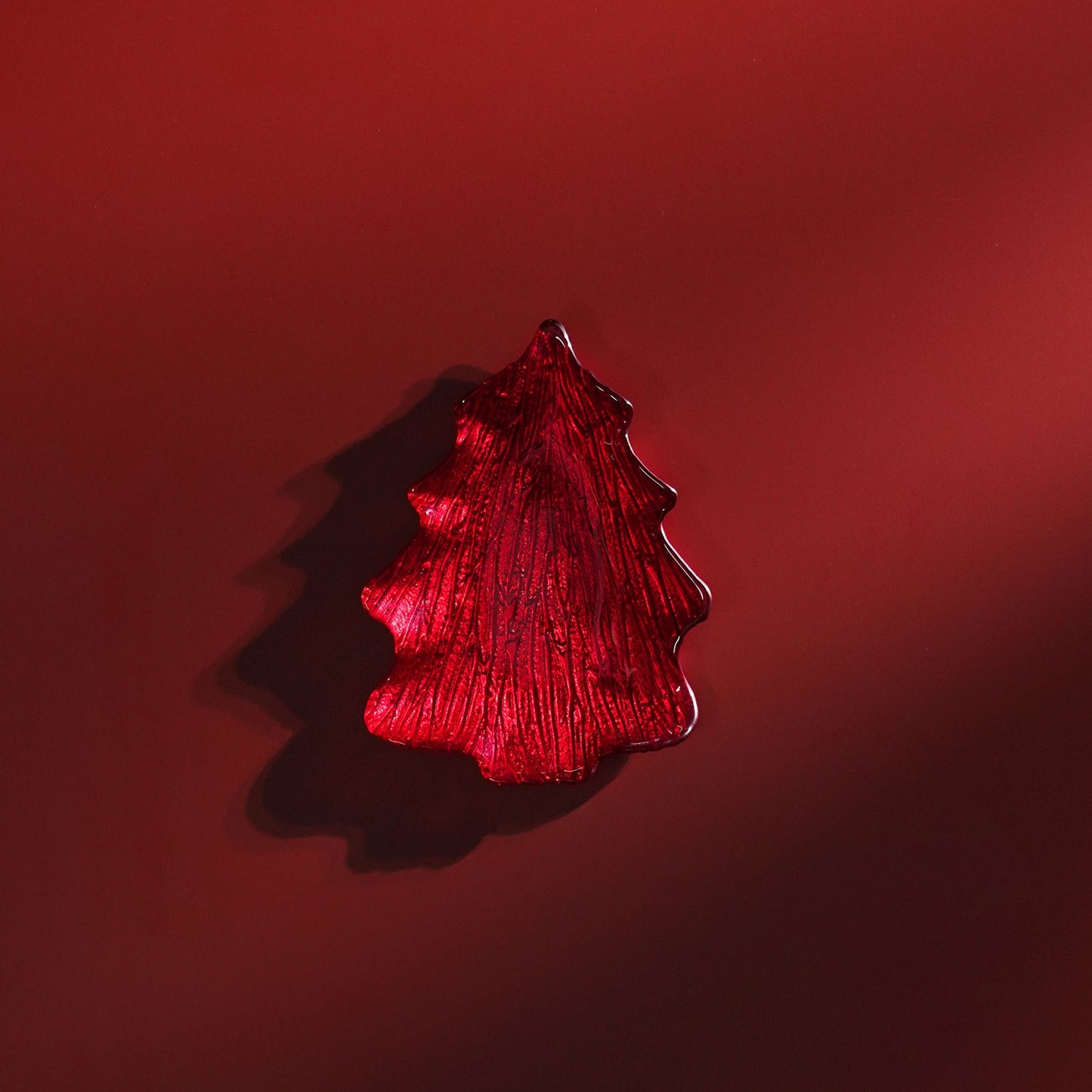 Red Christmas Tree Shaped Glass Decorative Platter - Small