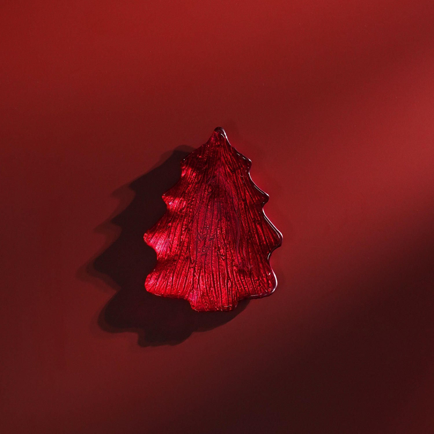 Red Christmas Tree Shaped Glass Decorative Platter - Small