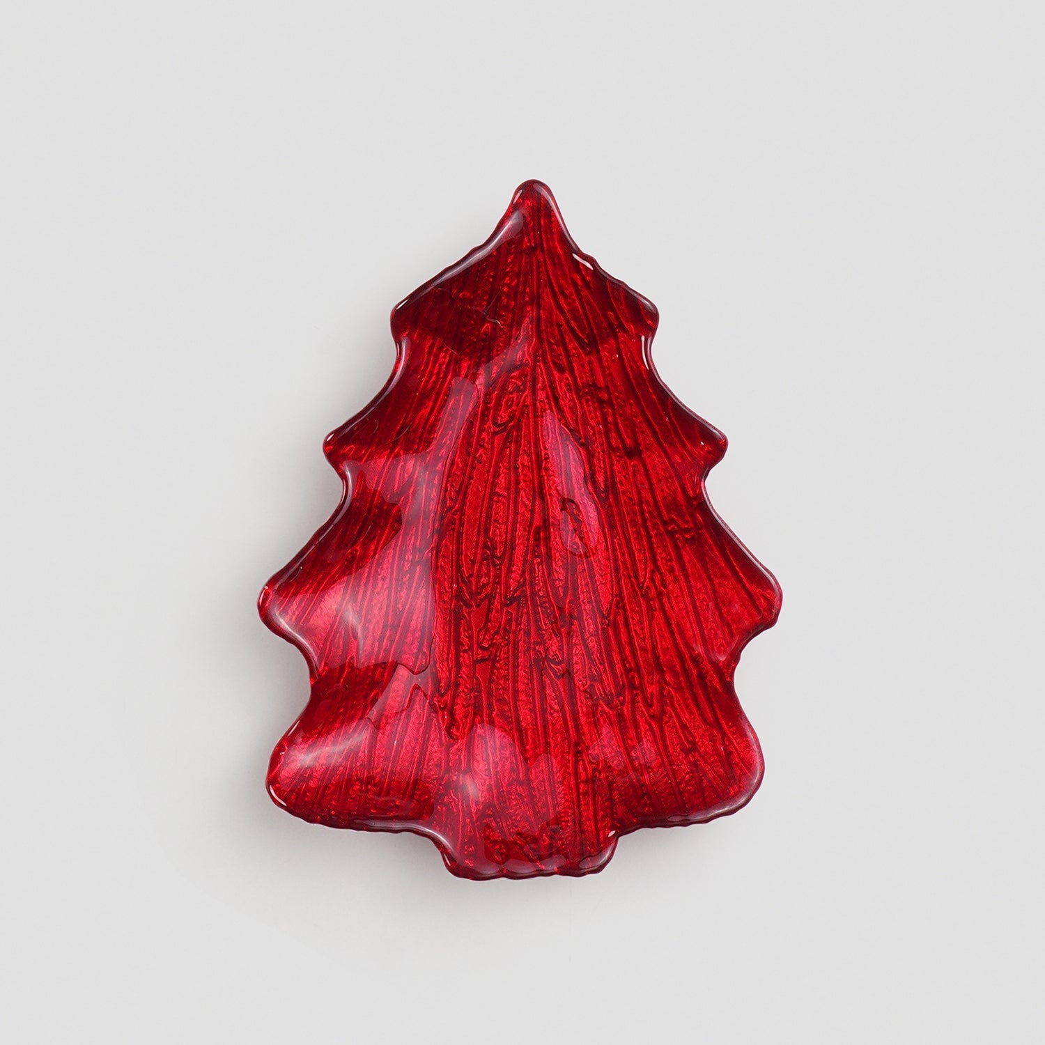 Red Christmas Tree Shaped Glass Decorative Platter - Small