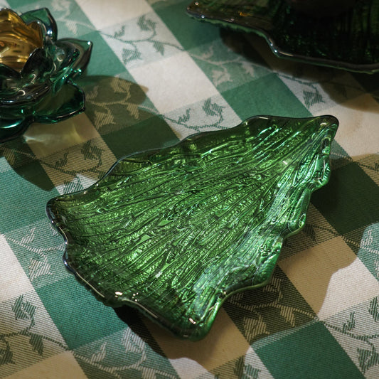 Green Christmas Tree Shaped Glass Decorative Platter - Small