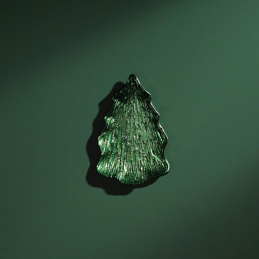 Green Christmas Tree Shaped Glass Decorative Platter - Small