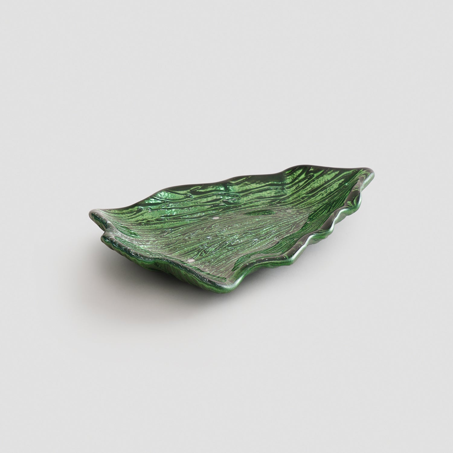 Green Christmas Tree Shaped Glass Decorative Platter - Small