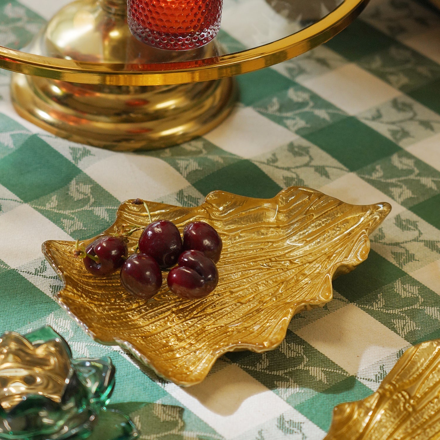 Gold Christmas Tree Shaped Glass Decorative Platter - Small
