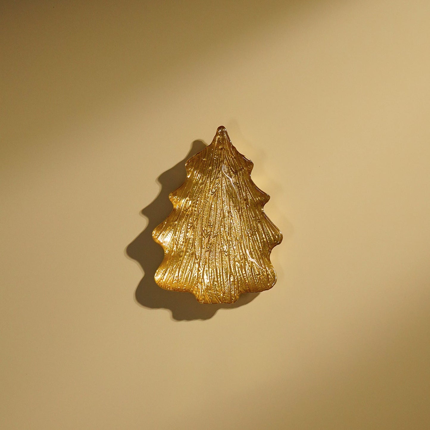 Gold Christmas Tree Shaped Glass Decorative Platter - Small