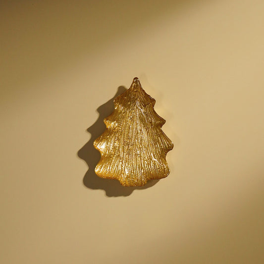 Gold Christmas Tree Shaped Glass Decorative Platter - Small