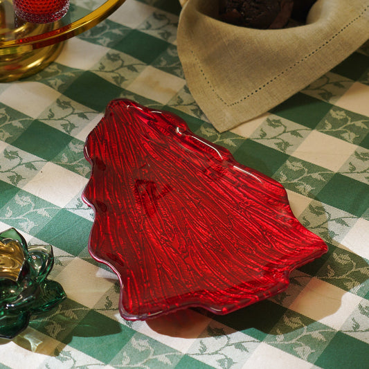 Red Christmas Tree Shaped Glass Decorative Platter - Large