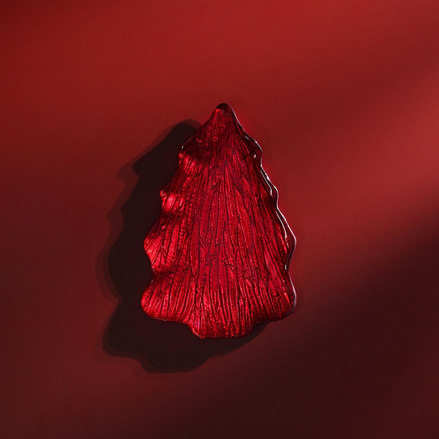 Red Christmas Tree Shaped Glass Decorative Platter - Large