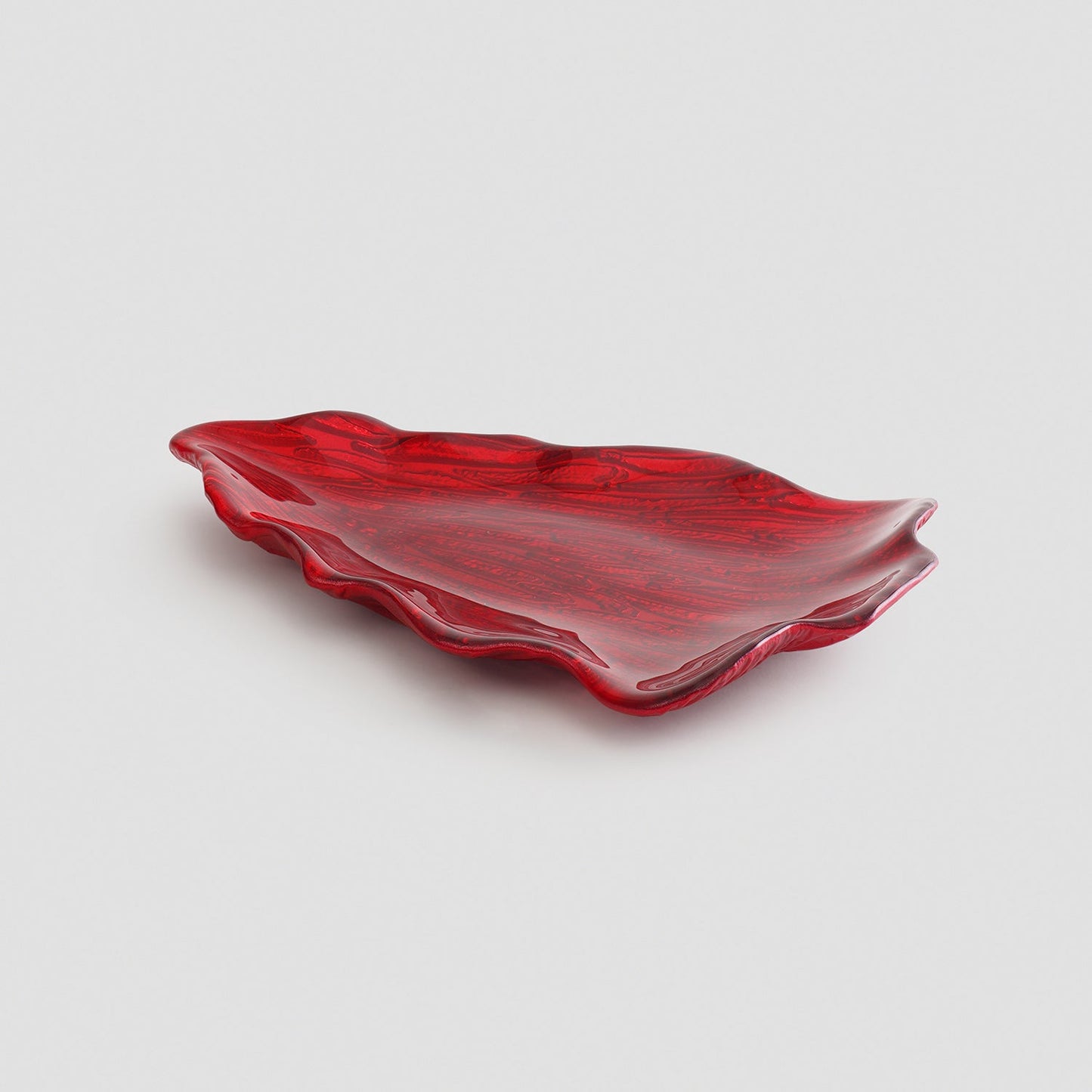 Red Christmas Tree Shaped Glass Decorative Platter - Large