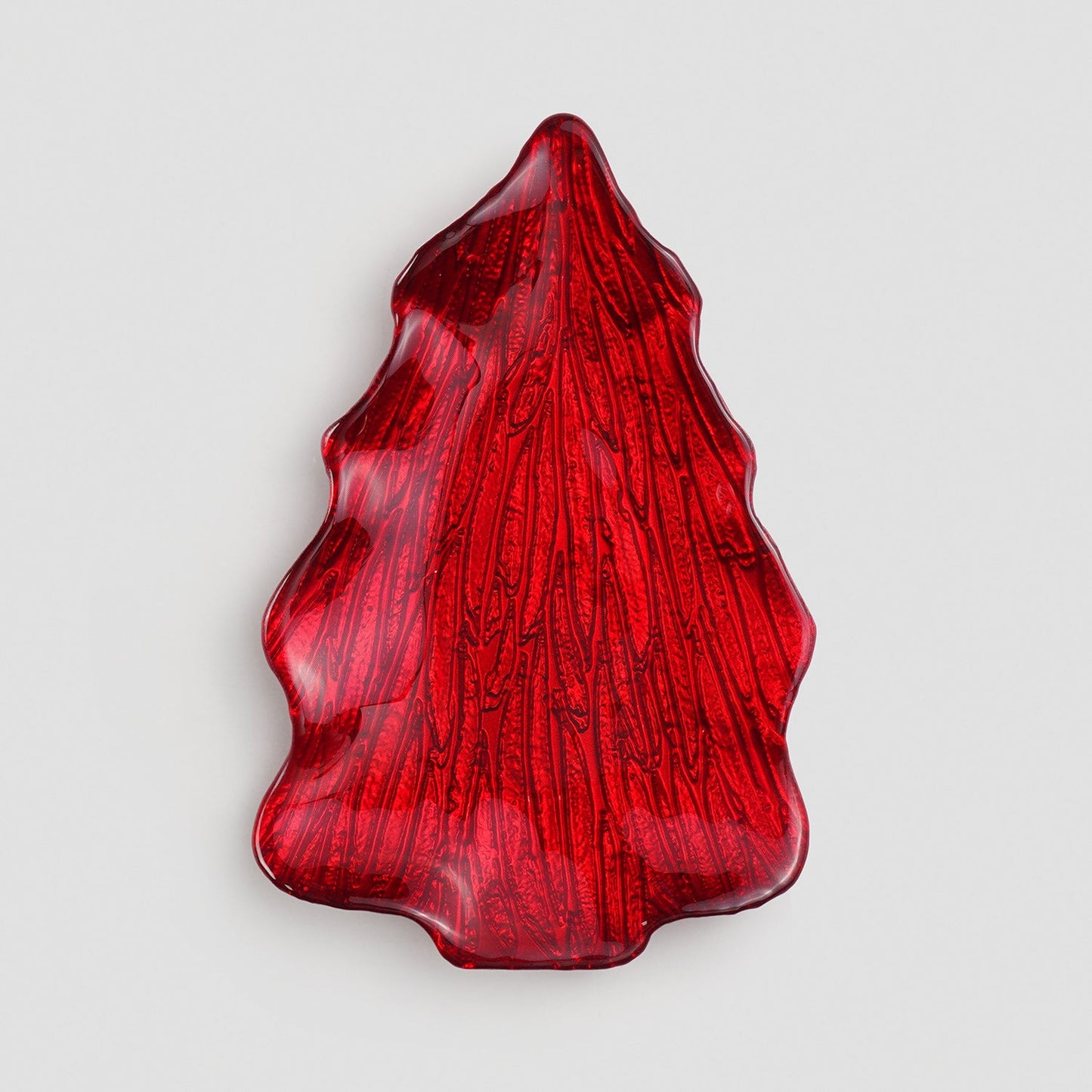 Red Christmas Tree Shaped Glass Decorative Platter - Large
