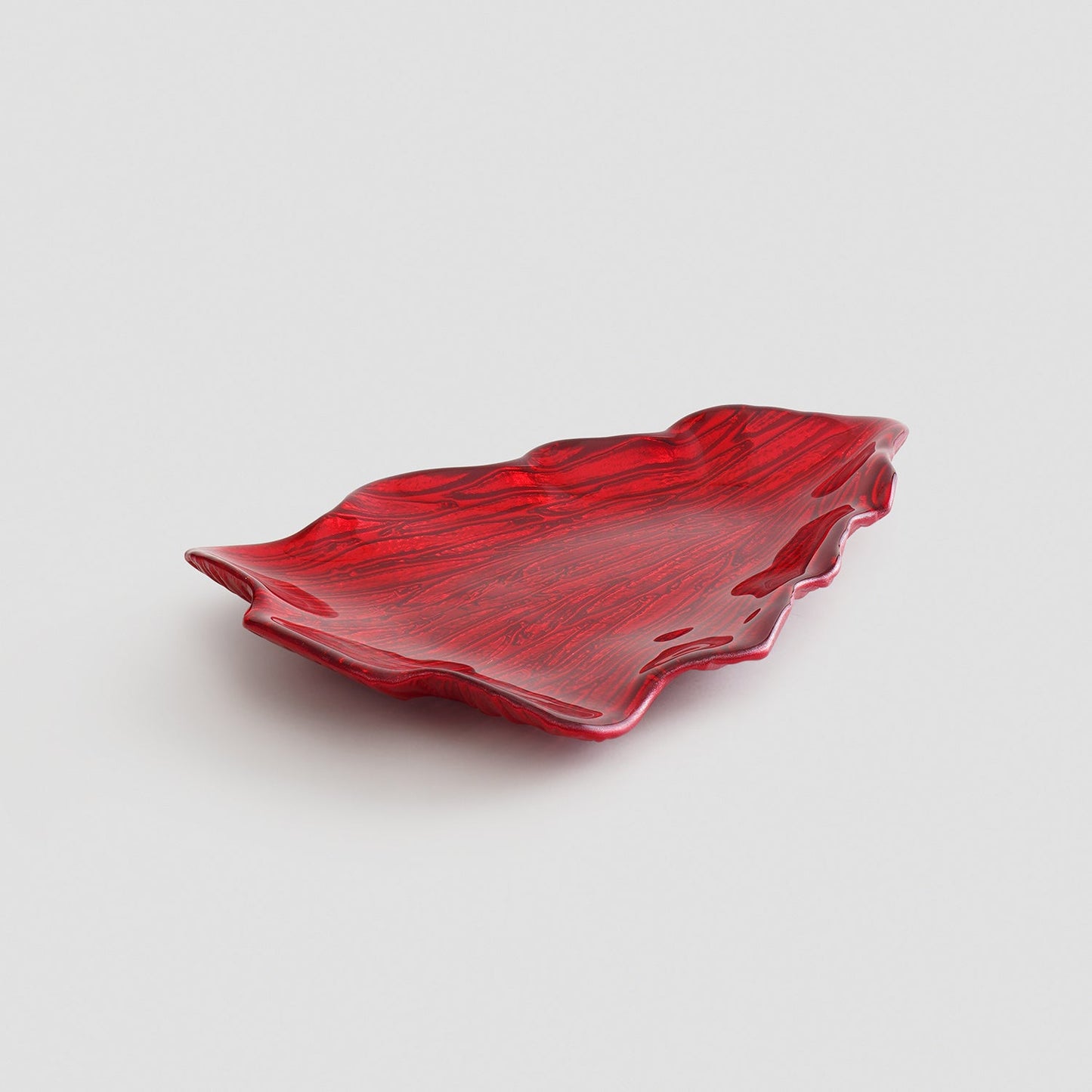 Red Christmas Tree Shaped Glass Decorative Platter - Large
