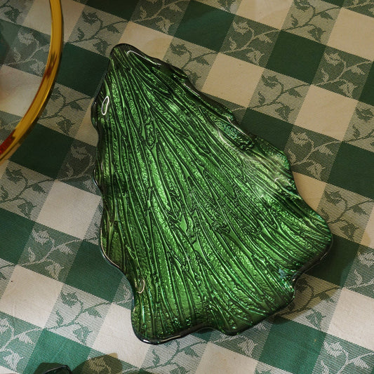 Green Christmas Tree Shaped Glass Decorative Platter - Large