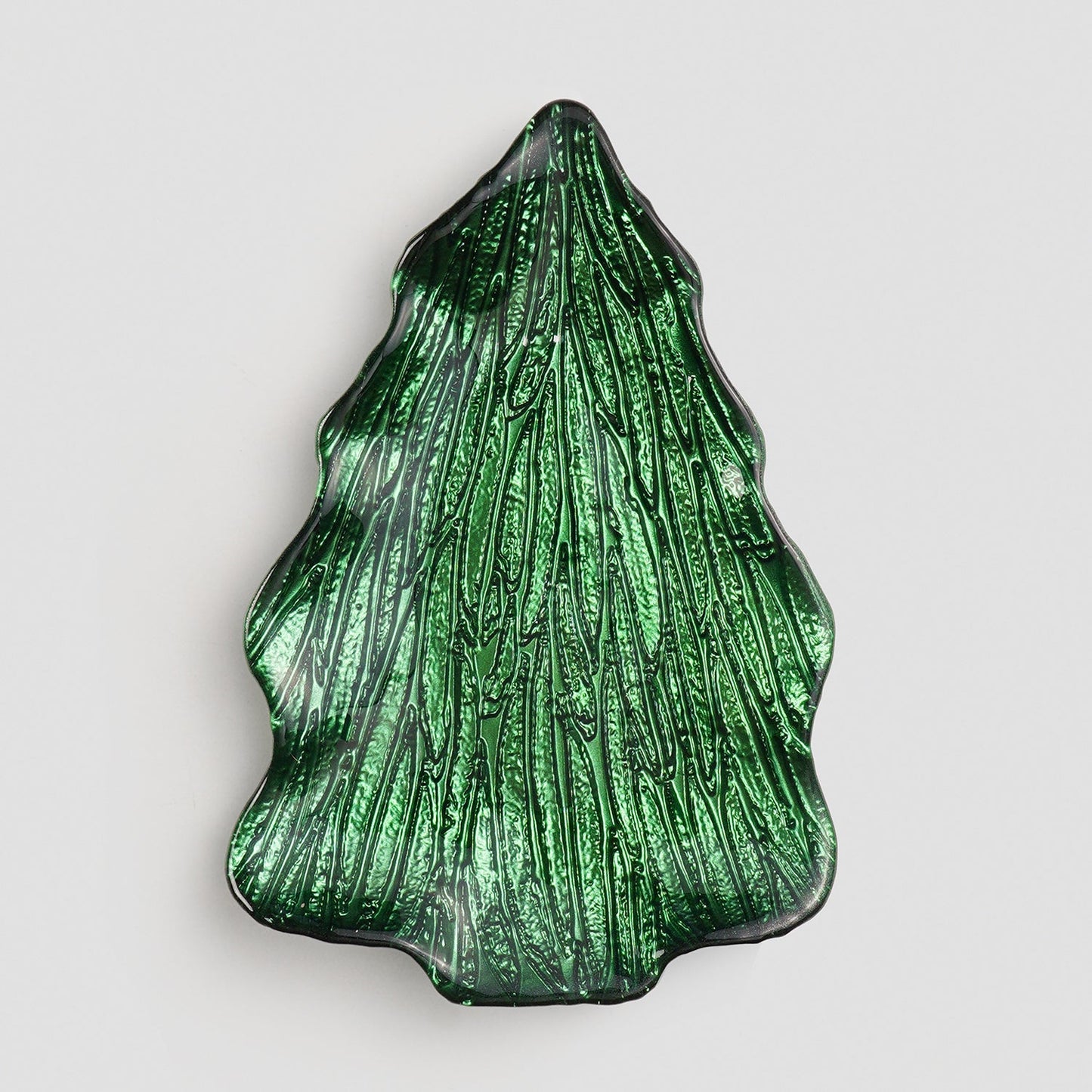 Green Christmas Tree Shaped Glass Decorative Platter - Large