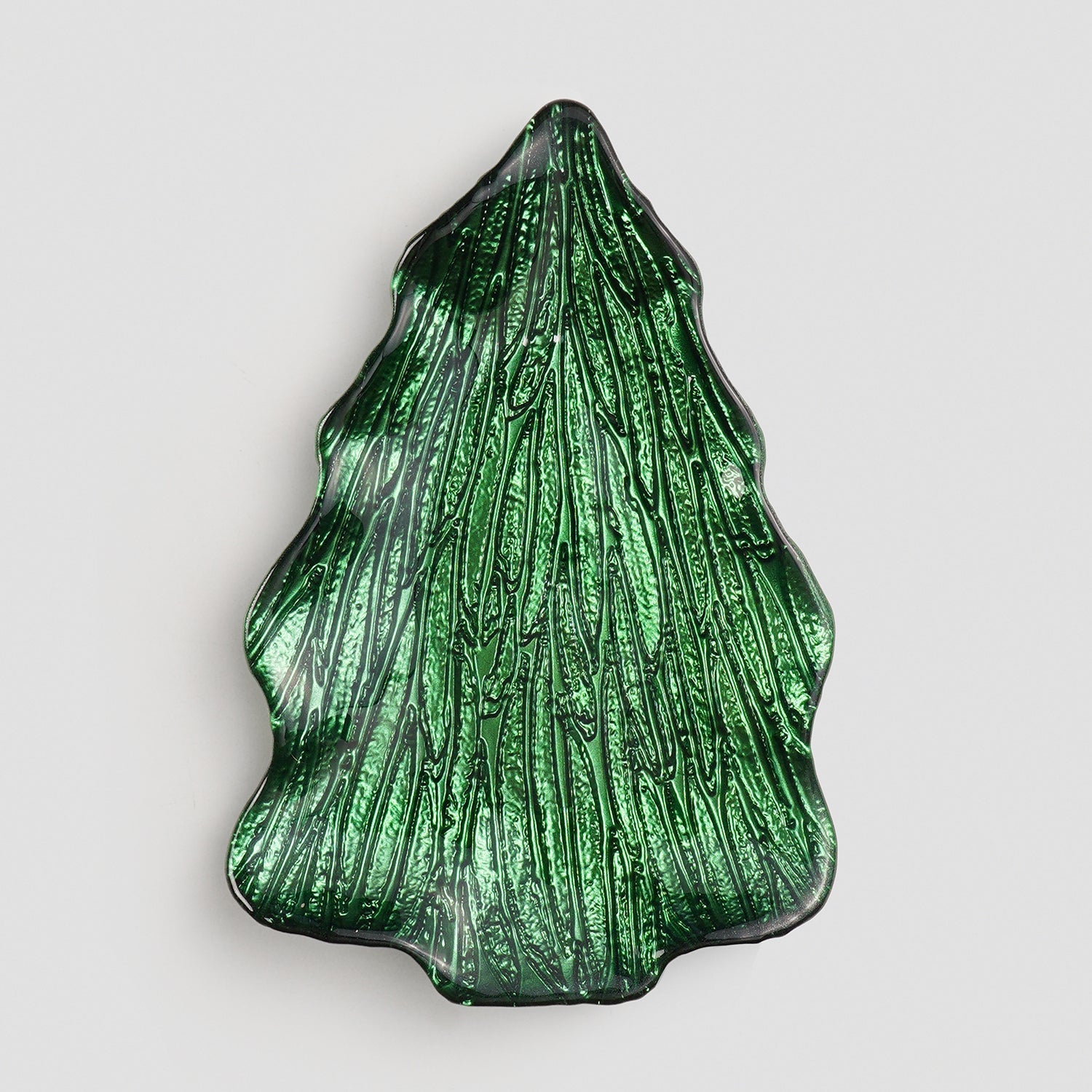 Green Christmas Tree Shaped Glass Decorative Platter - Large