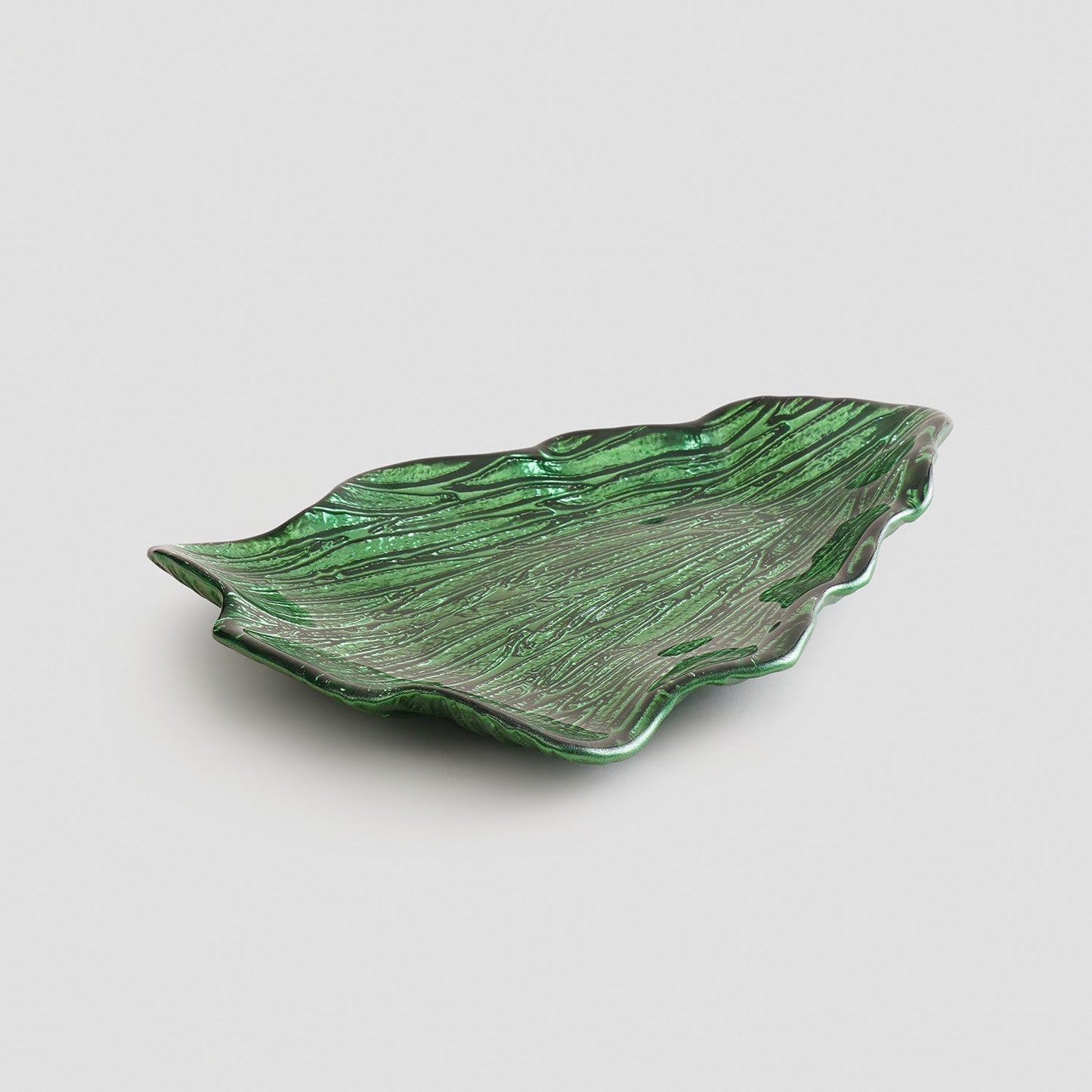 Green Christmas Tree Shaped Glass Decorative Platter - Large