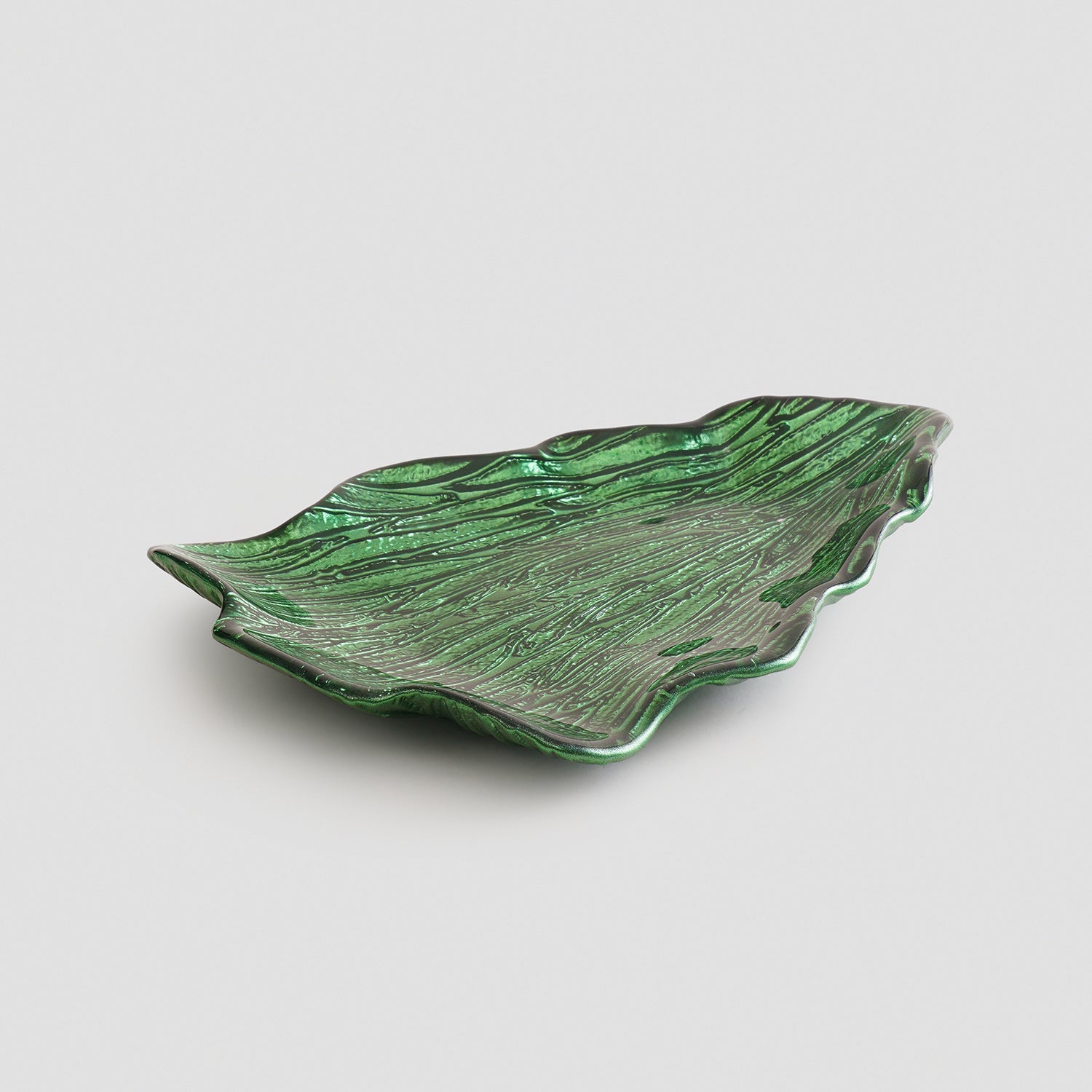 Green Christmas Tree Shaped Glass Decorative Platter - Large