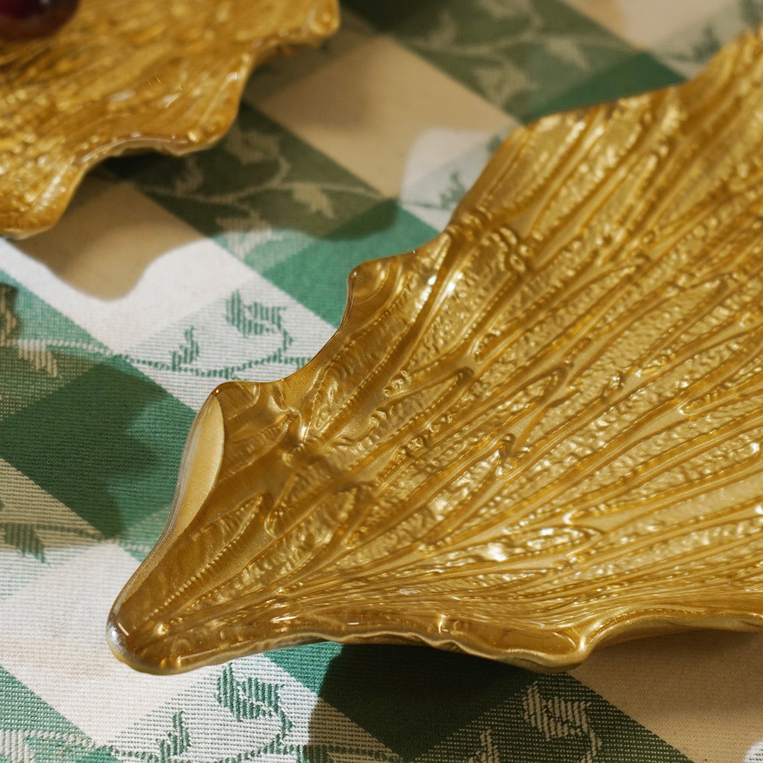 Gold Christmas Tree Shaped Glass Decorative Platter - Large