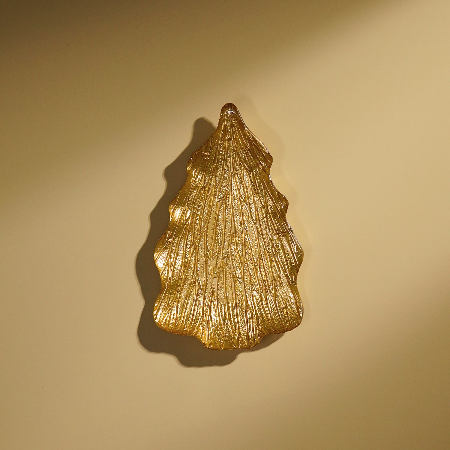 Gold Christmas Tree Shaped Glass Decorative Platter - Large