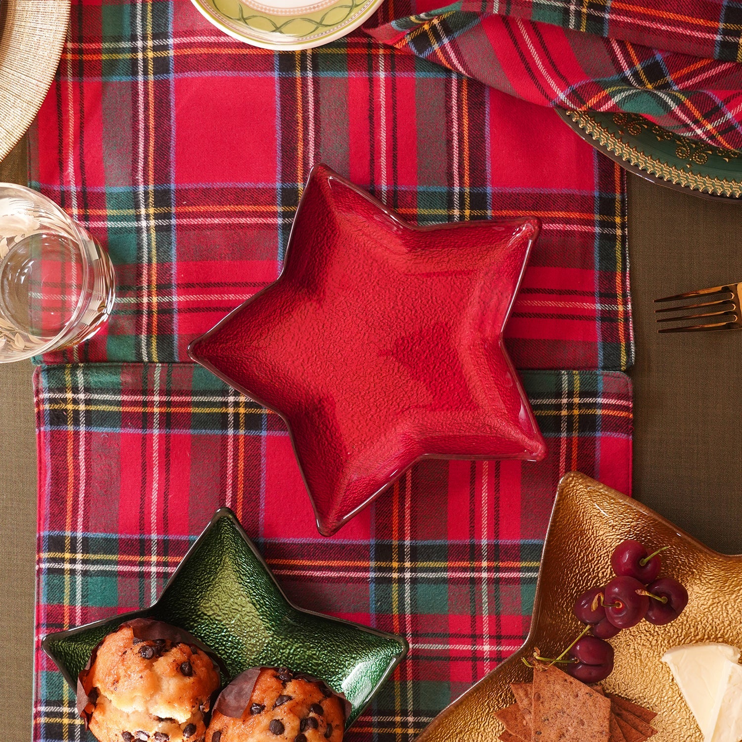 Red Shining Star Glass Decorative Platter - Small