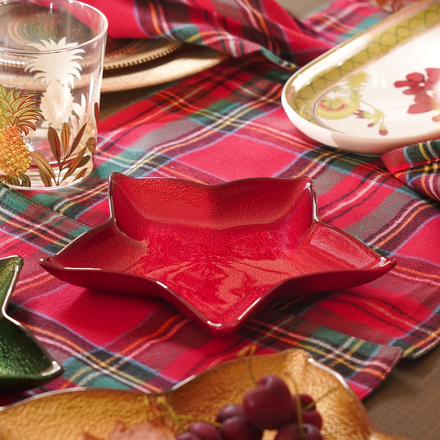 Red Shining Star Glass Decorative Platter - Small