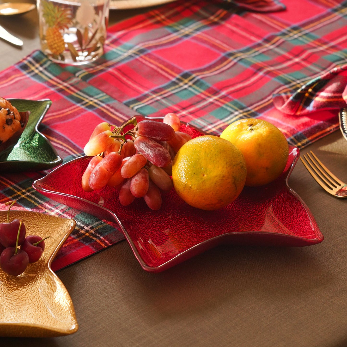 Red Shining Star Glass Decorative Platter - Large