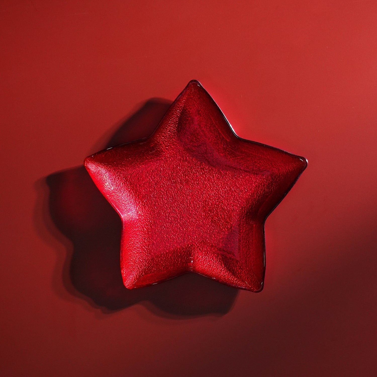 Red Shining Star Glass Decorative Platter - Large